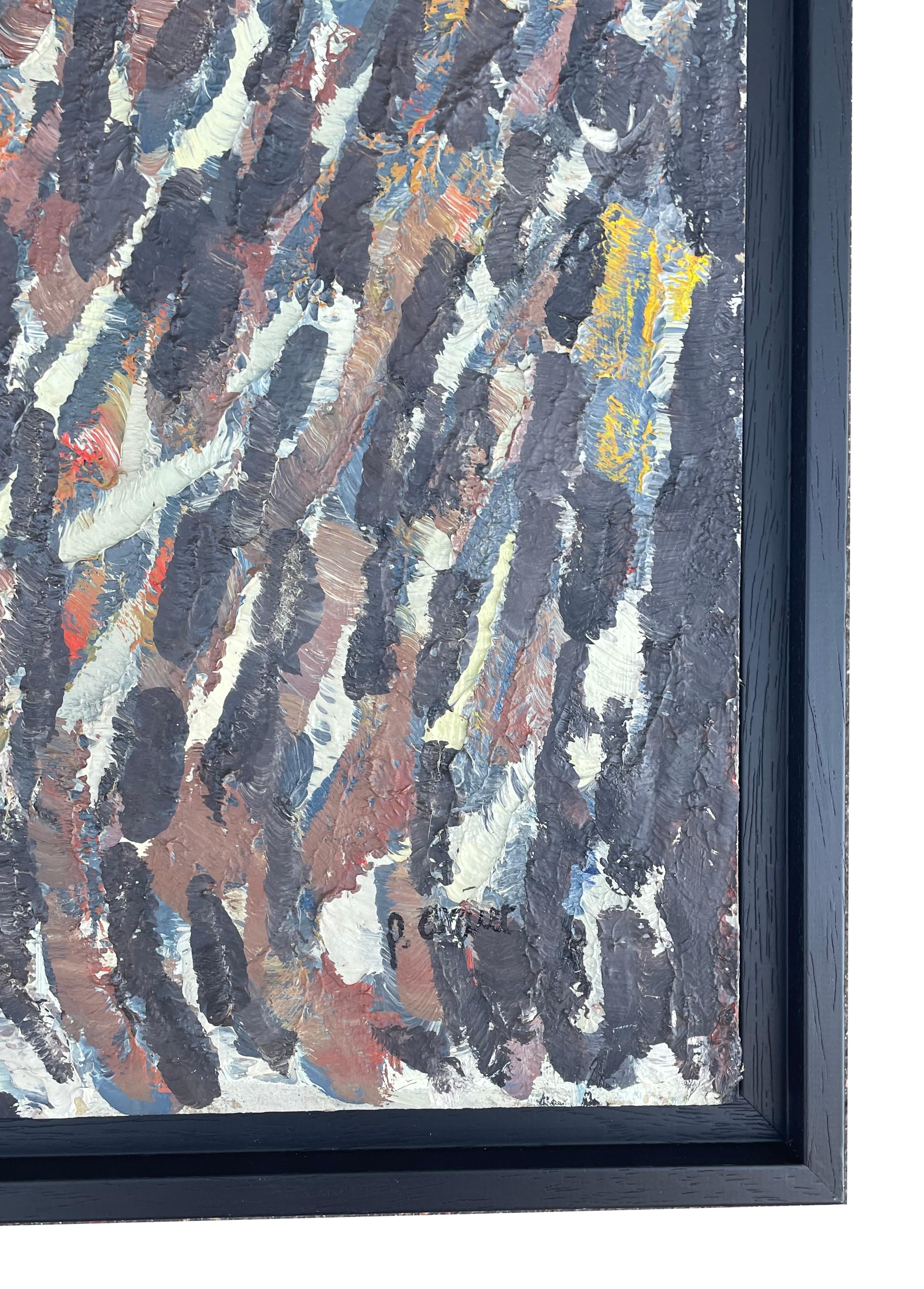 Abstrakte Komposition - Original Öl auf Karton - 18.9 x 18.9 in im Angebot 2