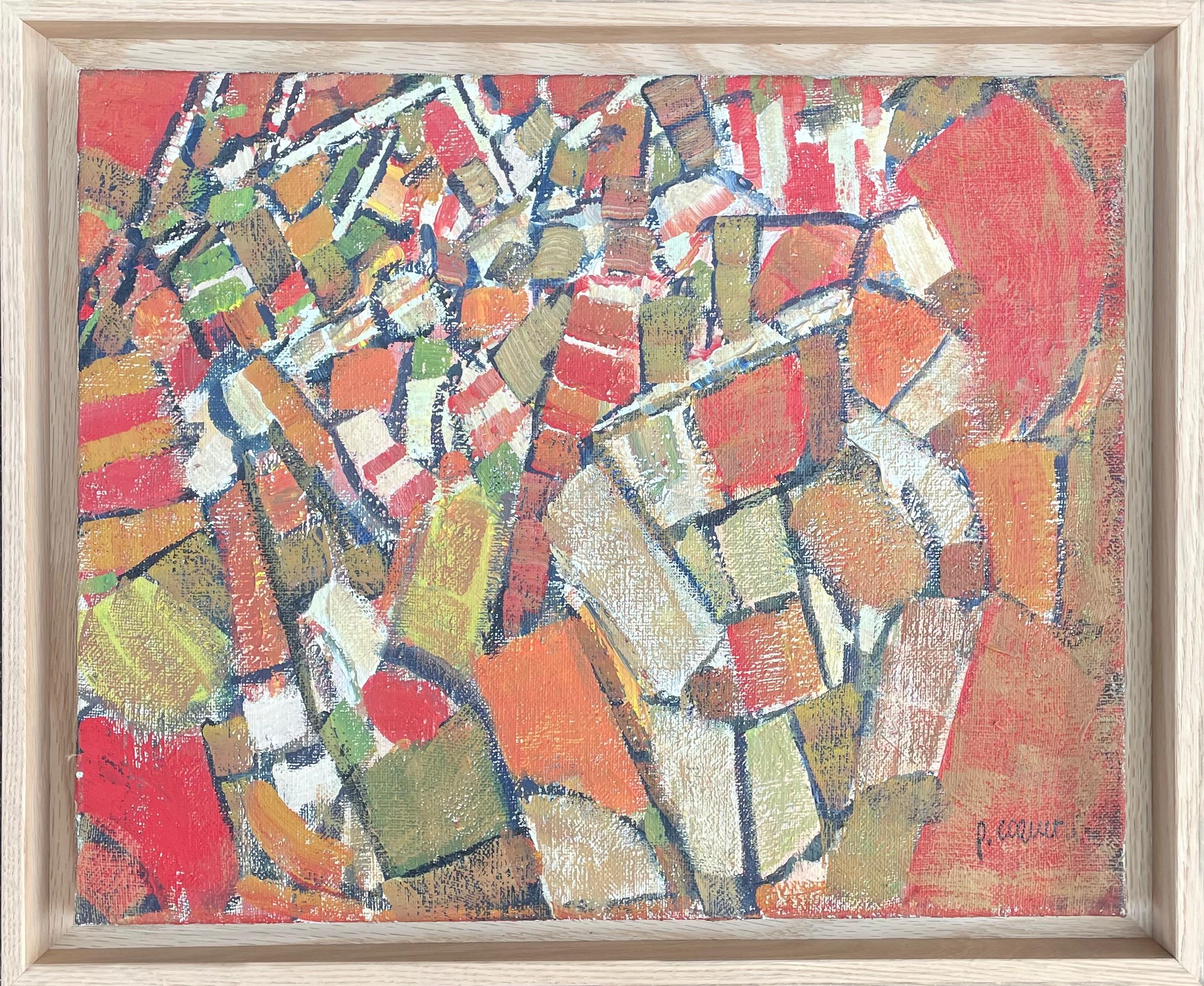 Composizione astratta - Olio originale su tela - 13 x 16,1 pollici