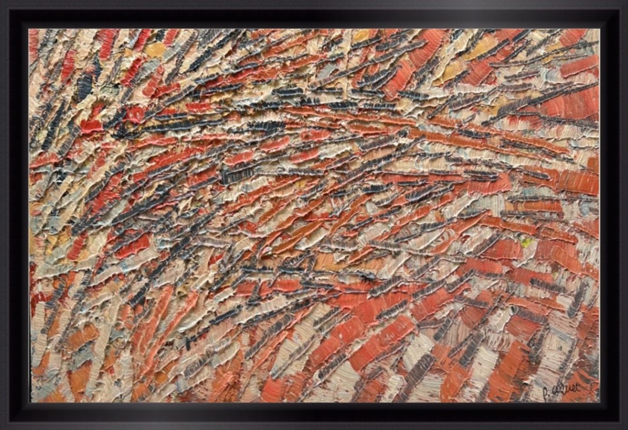 Composizione astratta - Olio originale su tela - 15 x 21,7 pollici