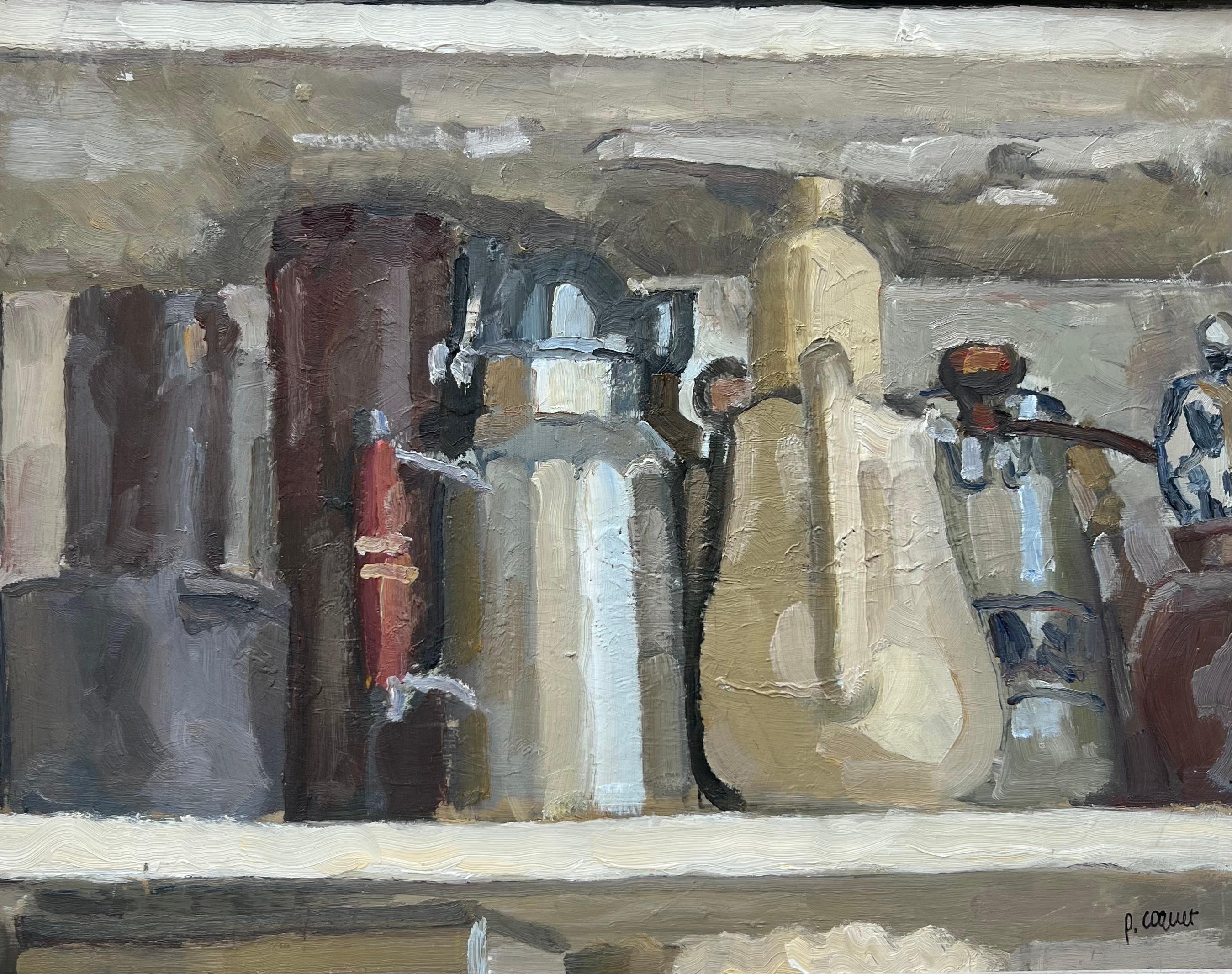Pierre Coquet - "Nell'alcova dello studio", Olio su tavola rigida, 1960 ca.