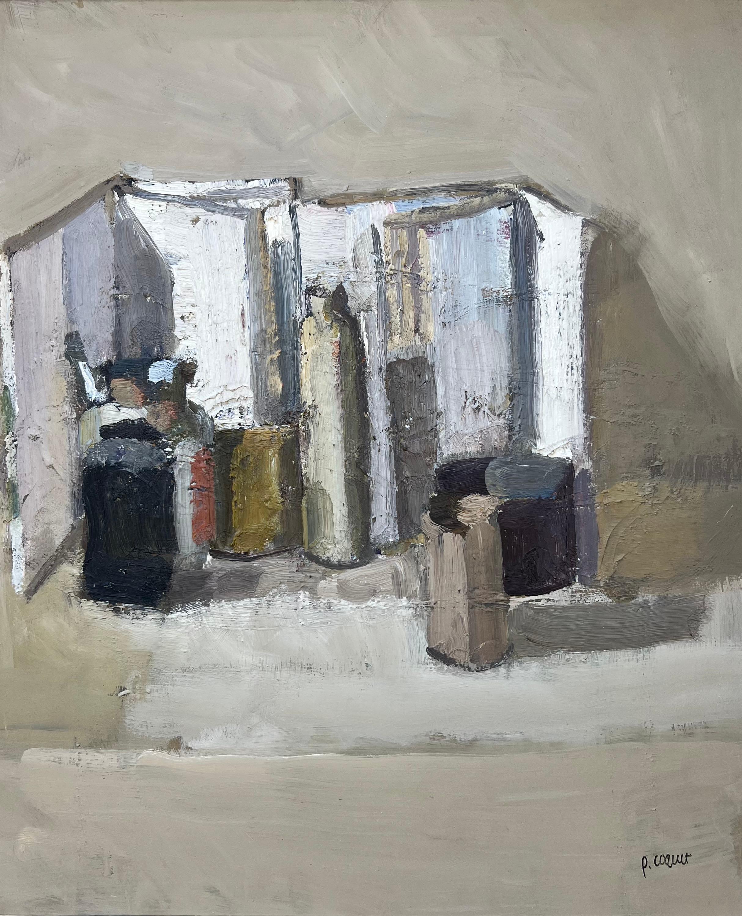 Still life with open books – Original Oil on Canvas – 26 x 21.7 in - Painting by Pierre Coquet