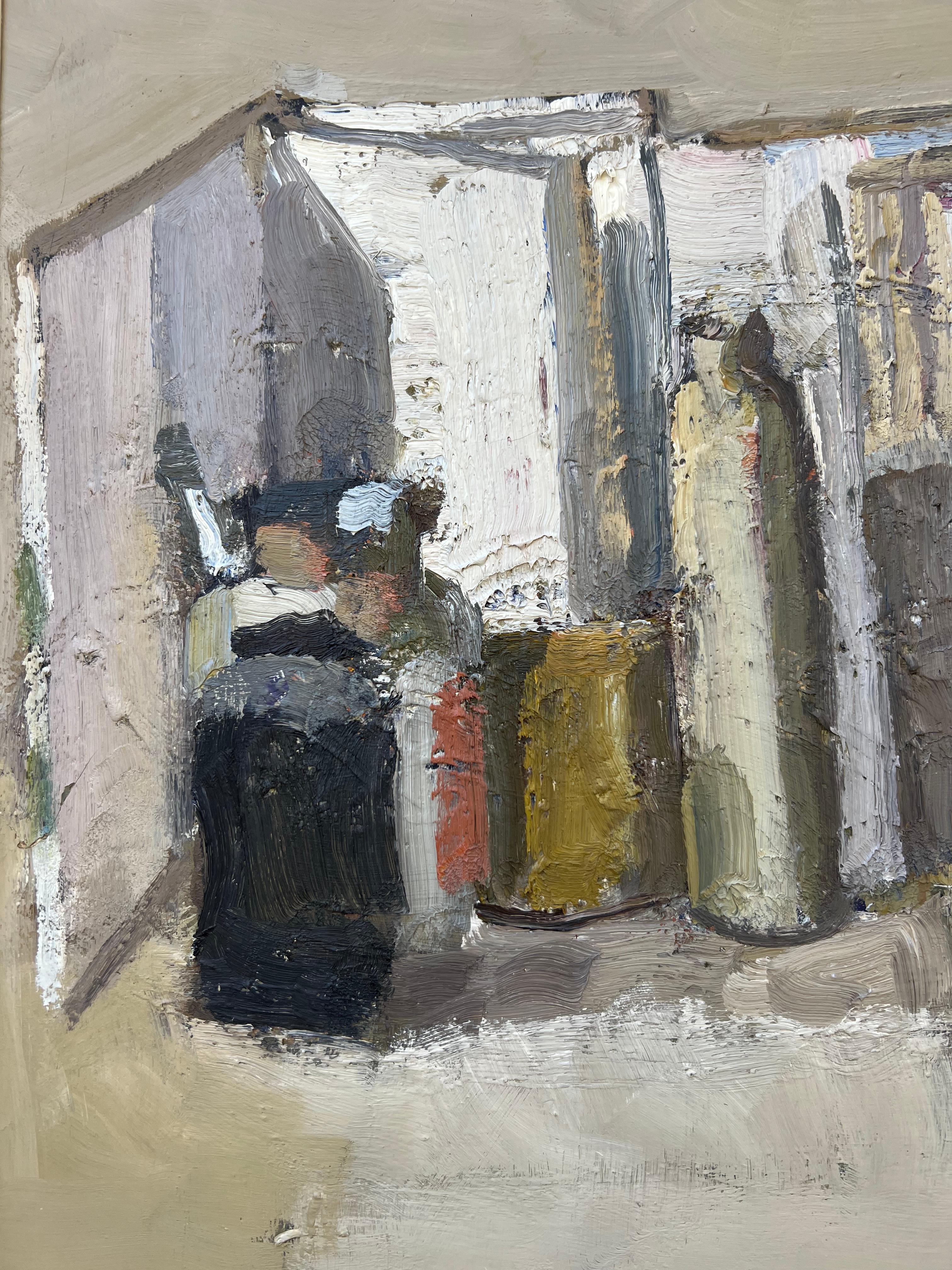Still life with open books – Original Oil on Canvas – 26 x 21.7 in For Sale 1