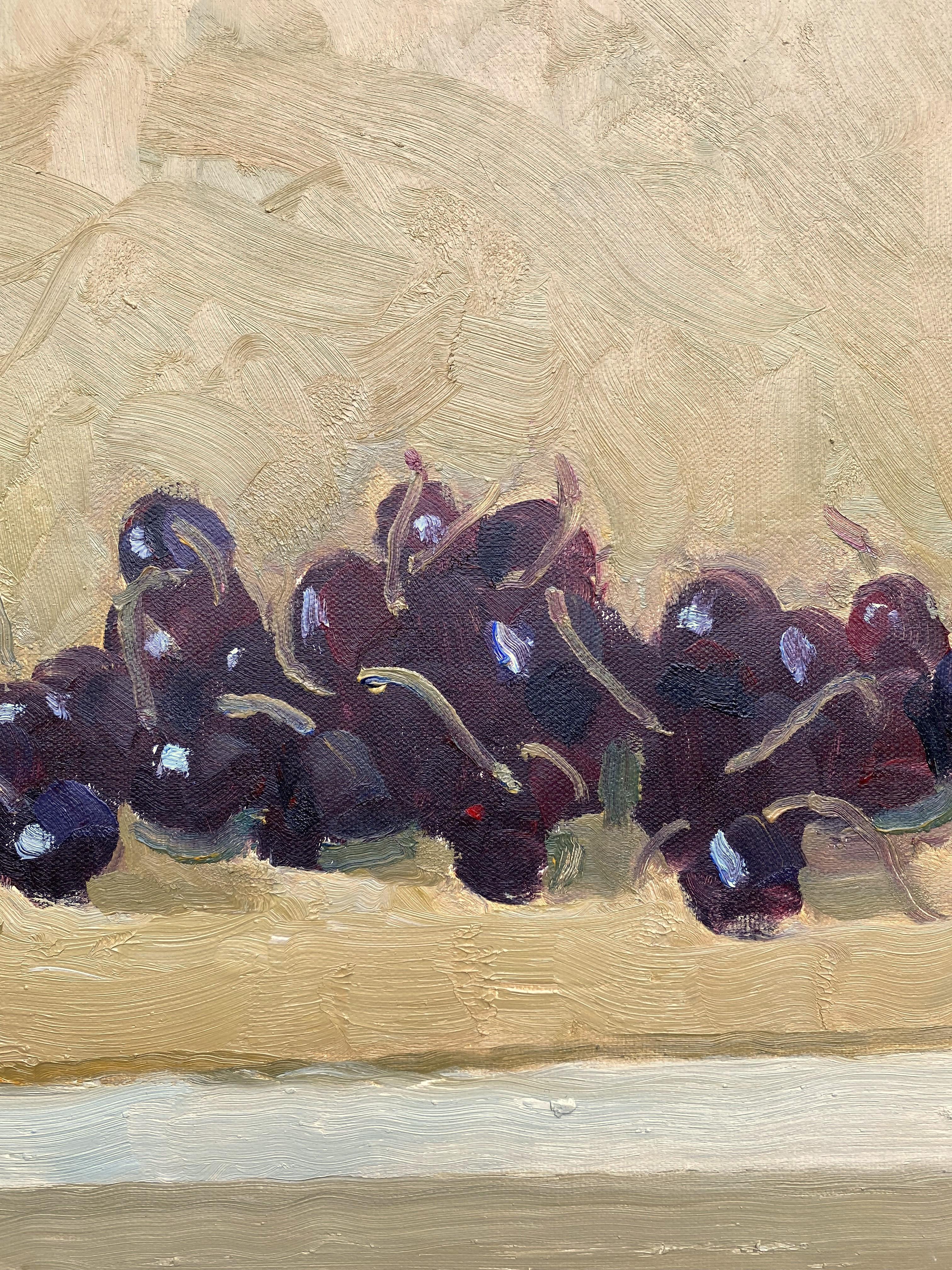 Stillleben mit Kirschen, Ölgemälde auf Leinwand von Pierre Coquet im Angebot 5