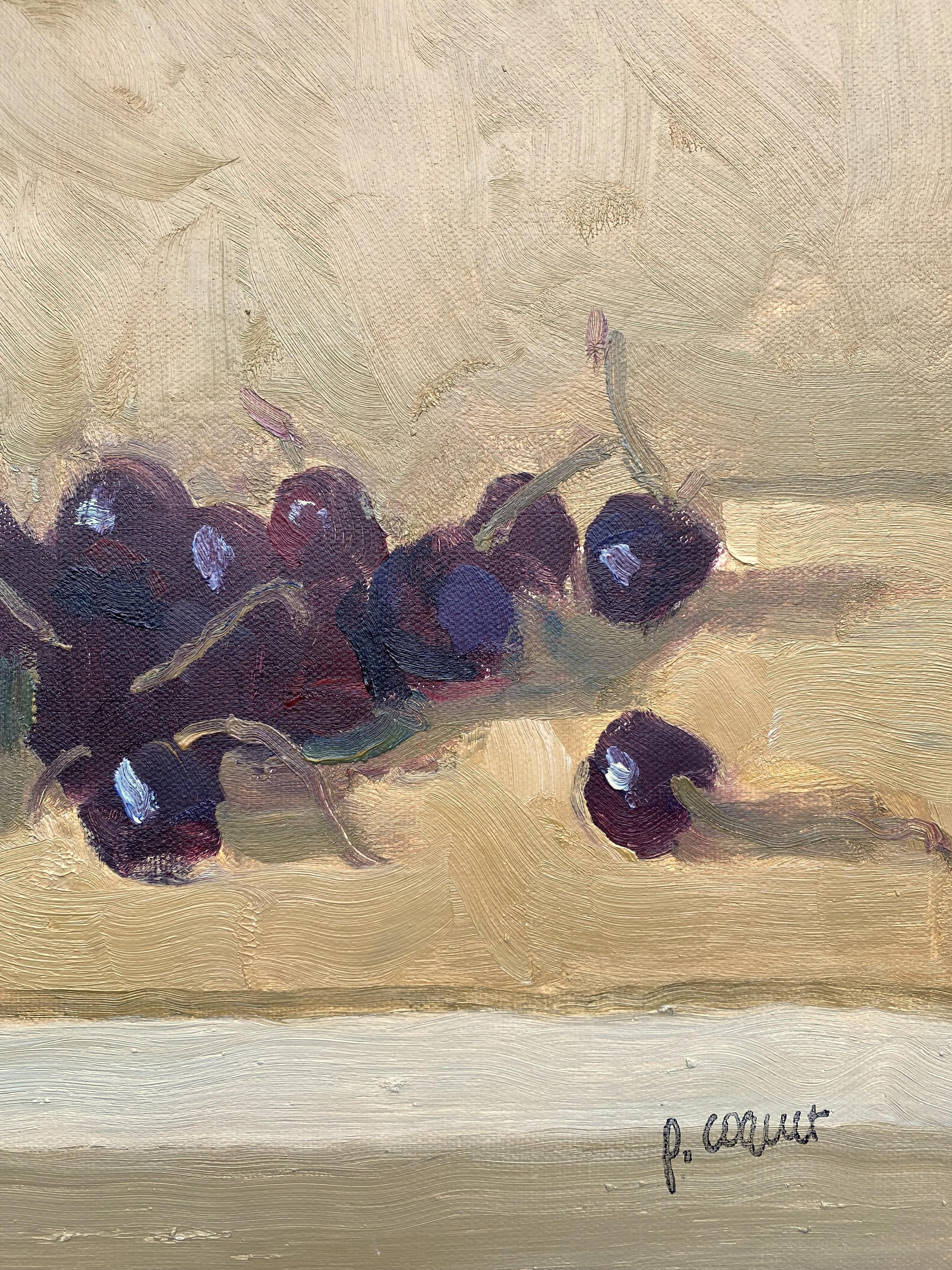 Still life with cherries, oil painting on canvas by Pierre Coquet For Sale 3