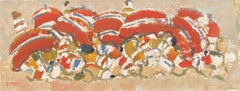 Parapluies de mers rouges à Cannes, peinture à l'huile de Pierre Coquet
