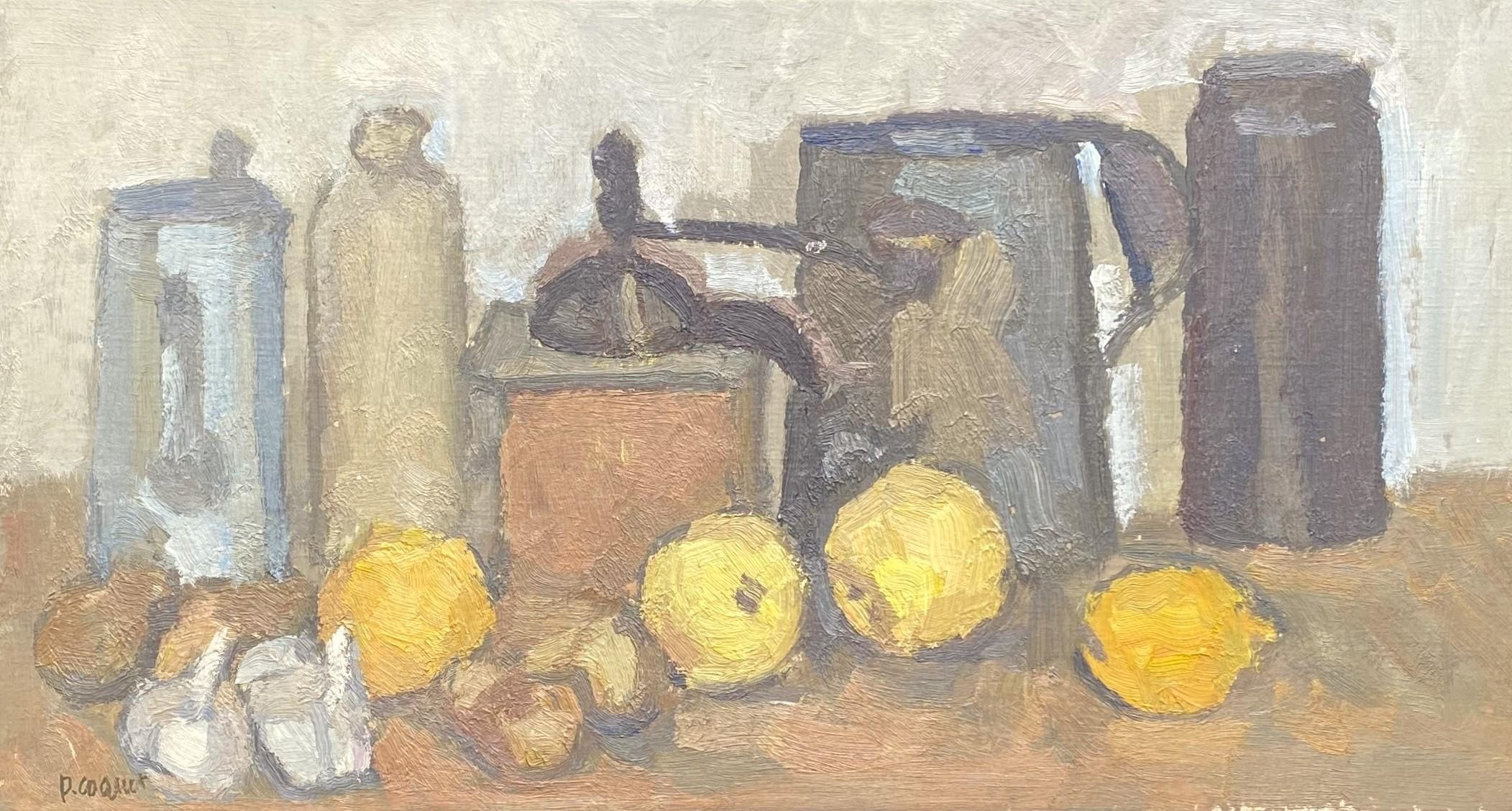 Nature morte au moulin à café/Still life with coffee grinder - Painting by Pierre Coquet