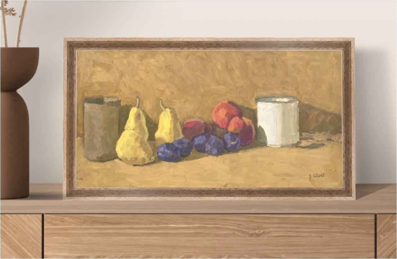 Still life with plums, oil painting by Pierre Coquet For Sale 7