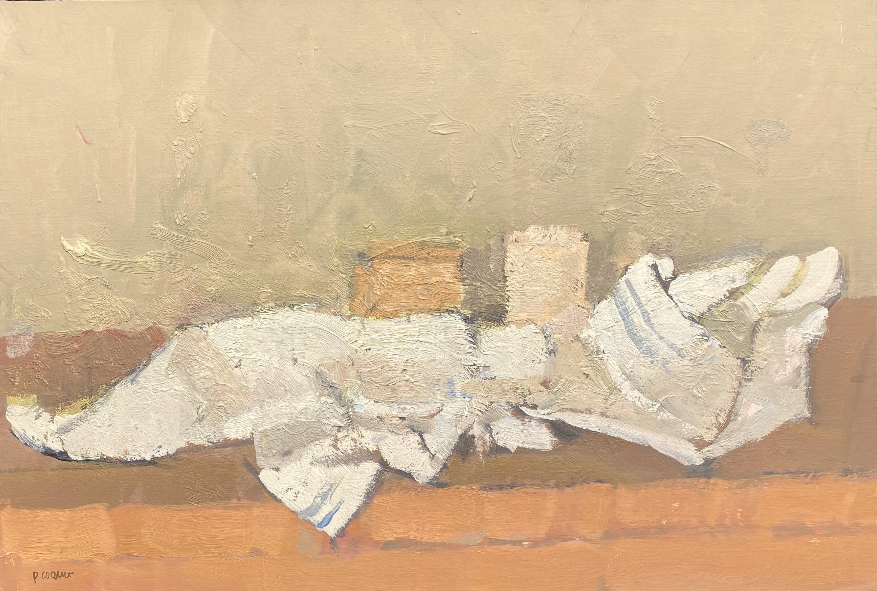 Figurative Painting Pierre Coquet - Nature morte au torchon blanc/Vritable vie avec tissu blanc