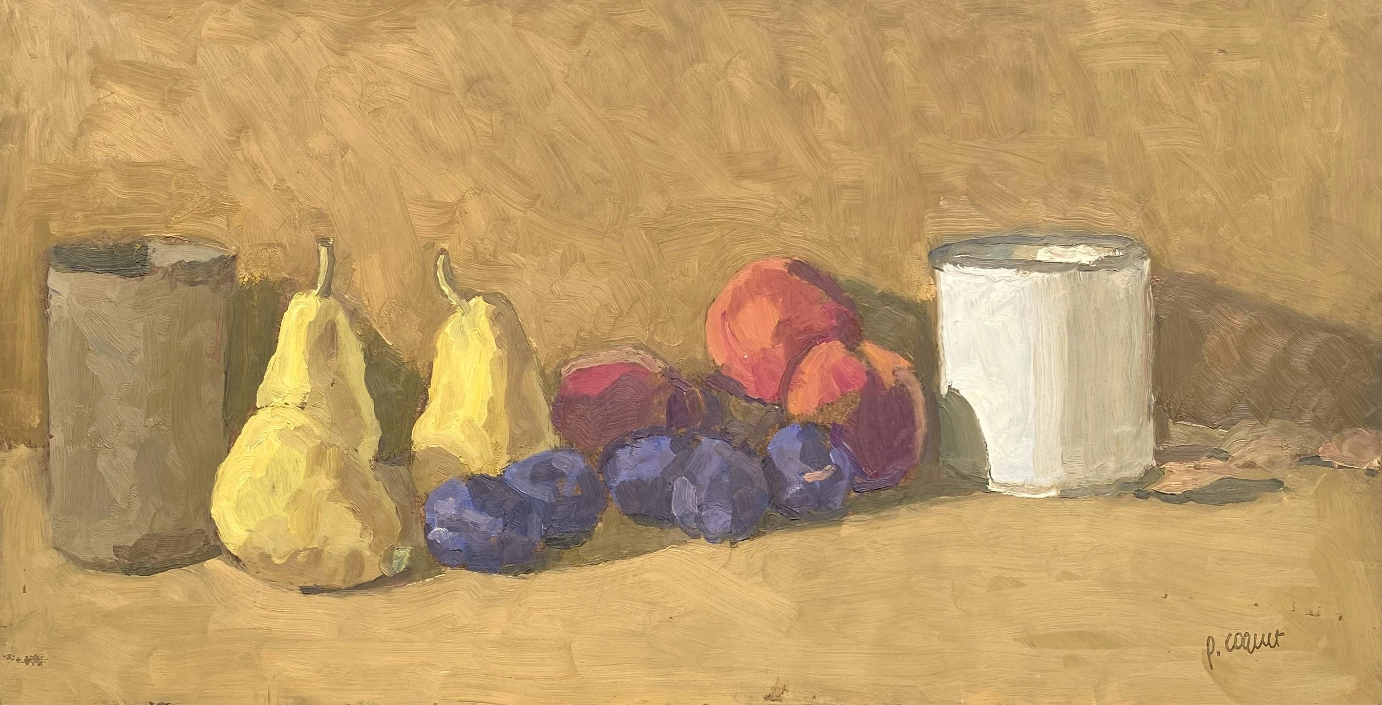 Nature morte aux prunes, peinture à l'huile de Pierre Coquet