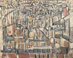 View of Paris in a grey and pink shades, oil painting on canvas by Pierre Coquet