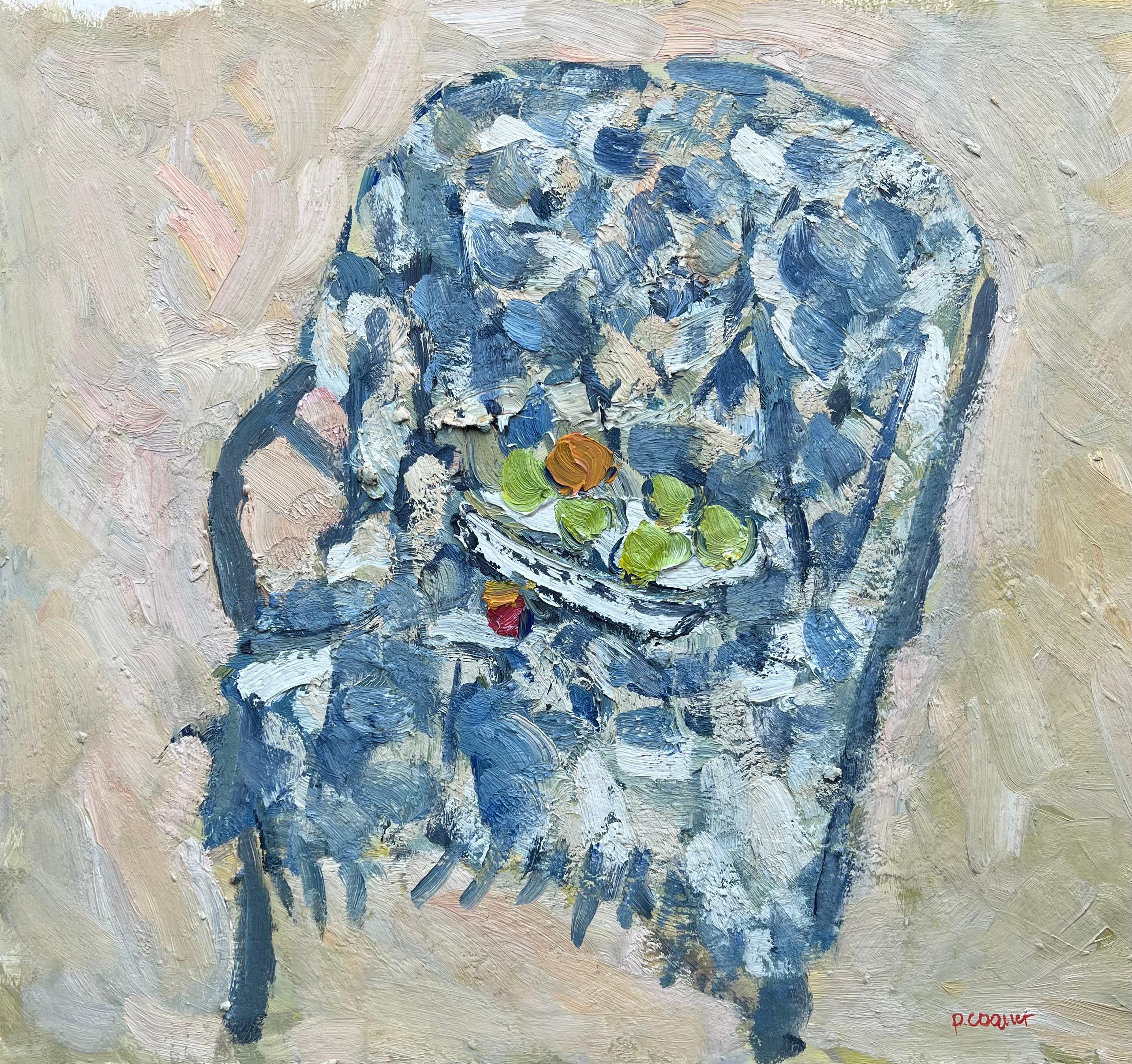Still life with a blue armchair, oil painting by Pierre Coquet For Sale 1