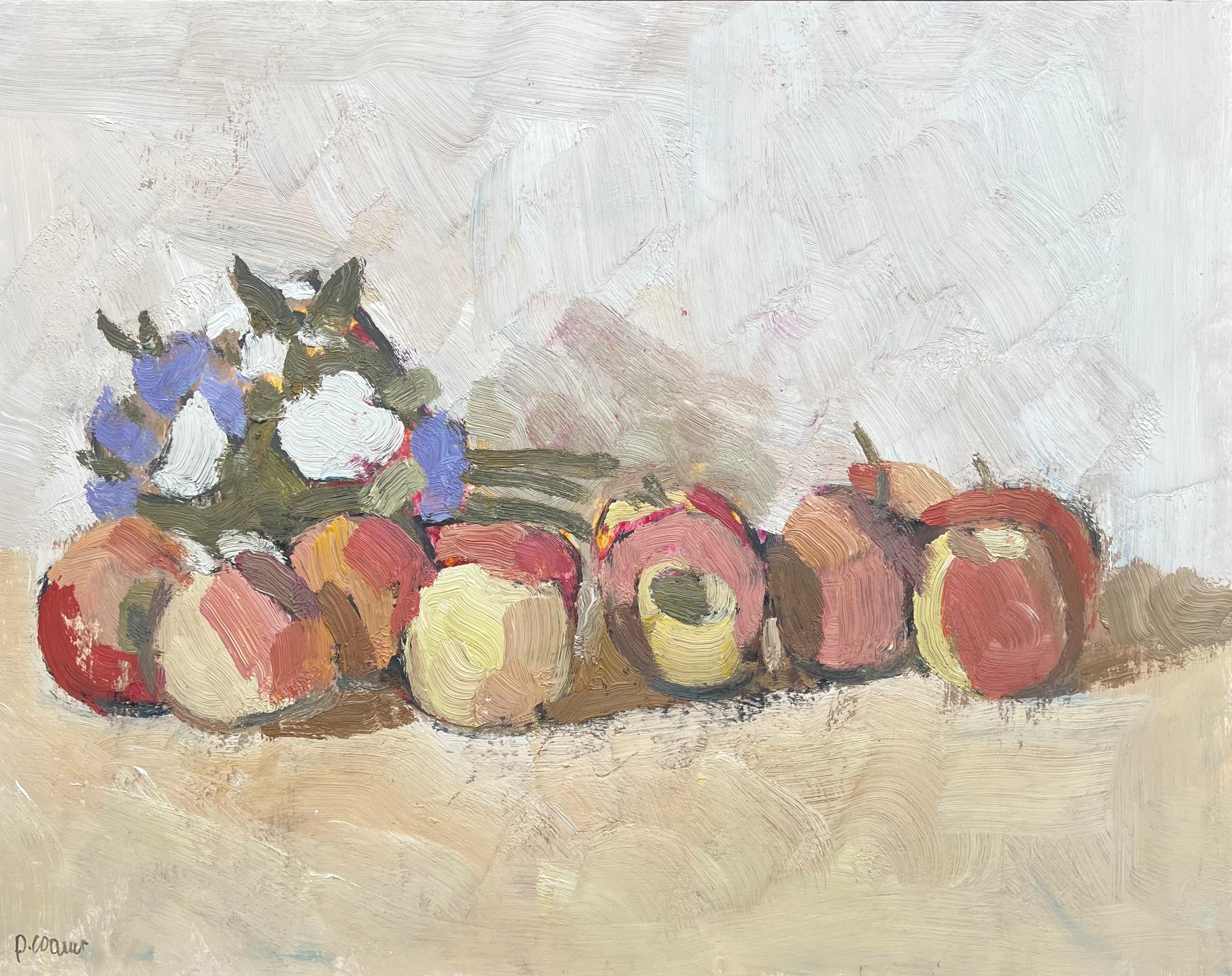 Natura morta con mele e fiori, dipinto a olio di Pierre Coquet 1