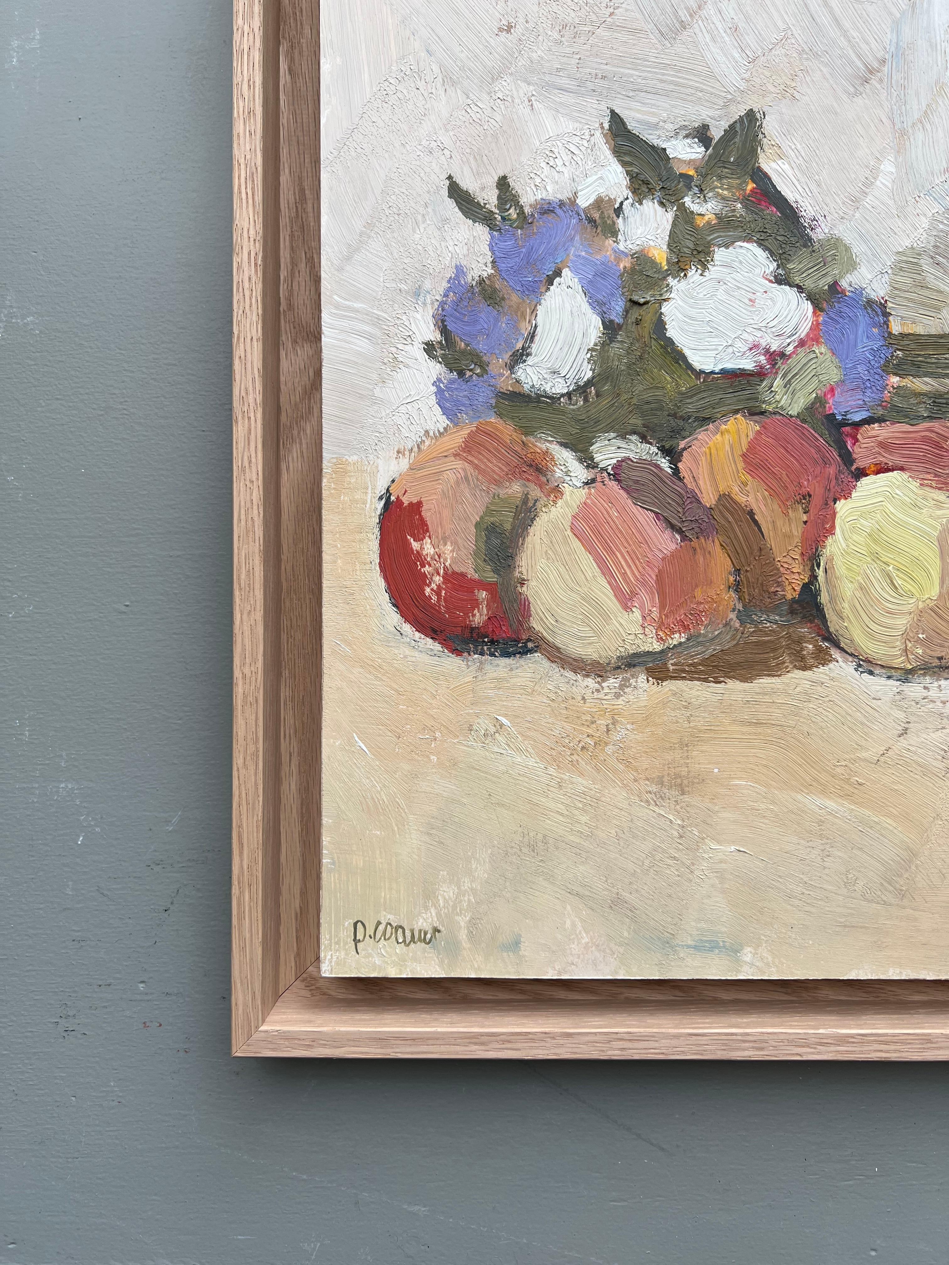Natura morta con mele e fiori, dipinto a olio di Pierre Coquet 3