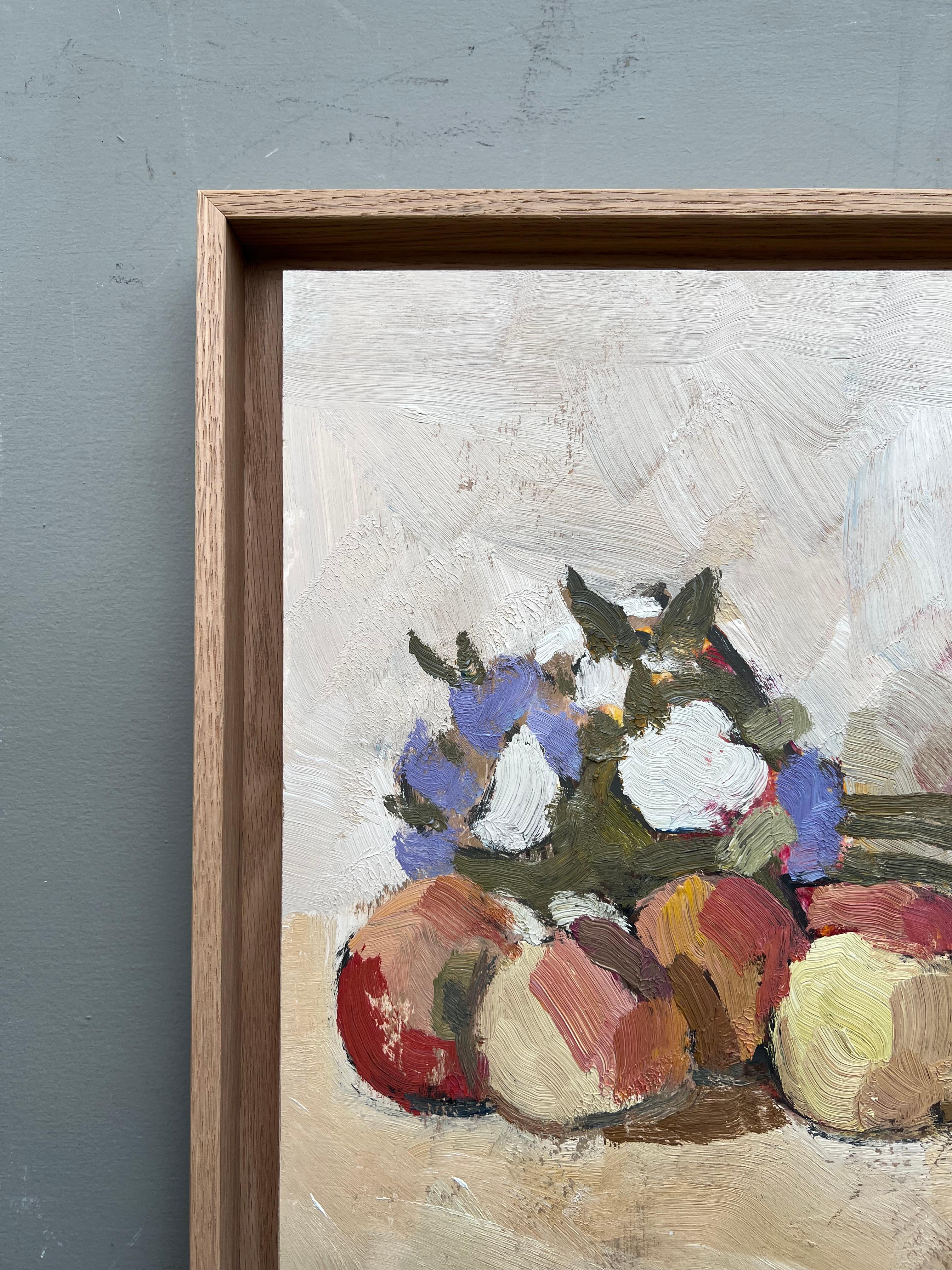 Natura morta con mele e fiori, dipinto a olio di Pierre Coquet 4