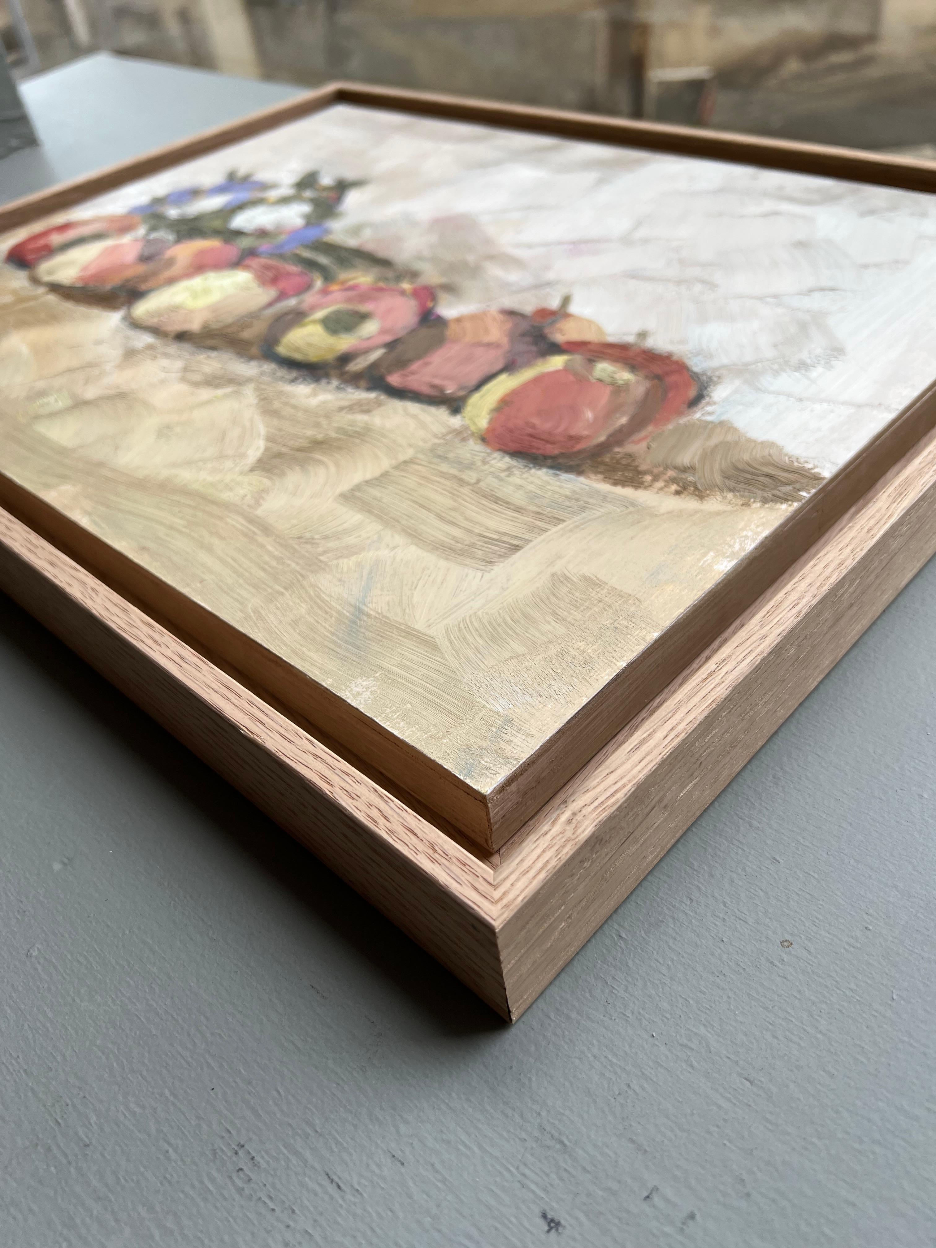 Natura morta con mele e fiori, dipinto a olio di Pierre Coquet 7