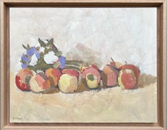 Nature morte avec pommes et fleurs, peinture à l'huile de Pierre Coquet