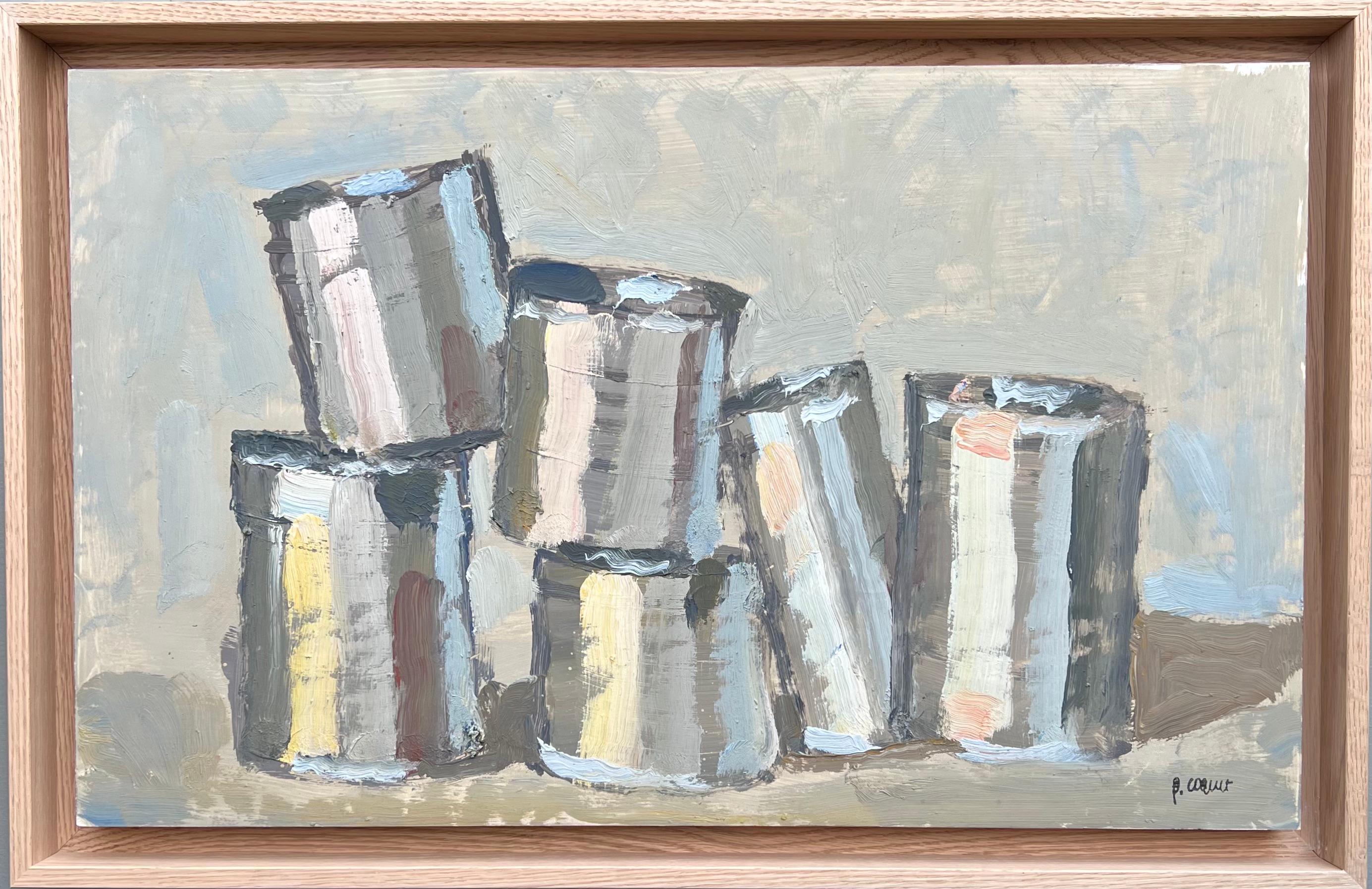 Pierre Coquet - Tin cans
Reference number F455
Framed with a natural oak floated frame
35 x 40 cm frame included (30 x 35 cm without frame)
This work is painted with oil on a paper that is mounted on a board and placed in a made to measure wood