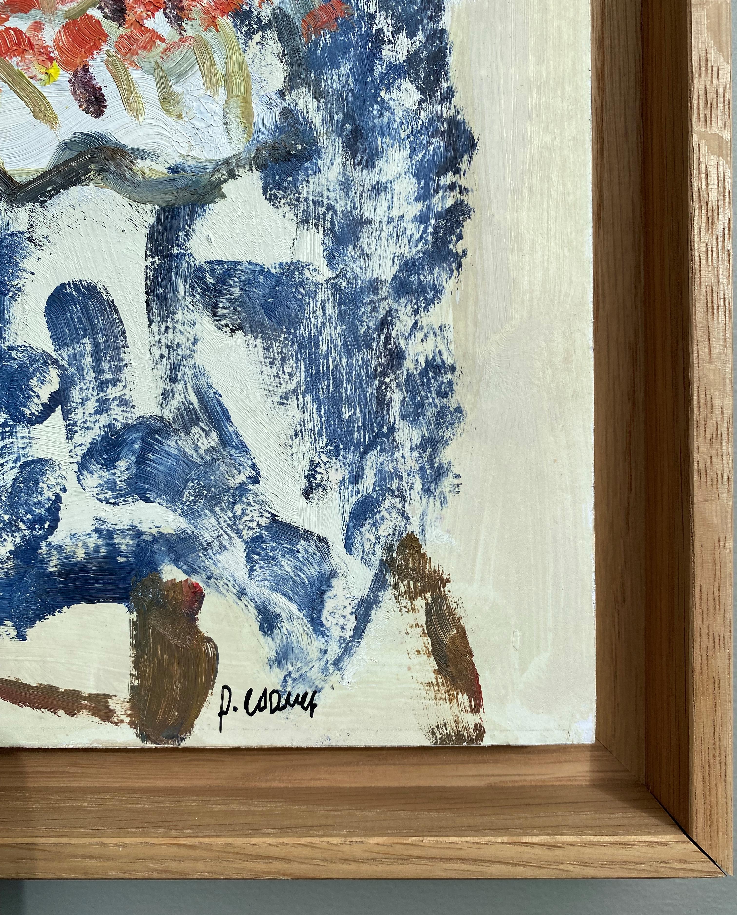 L'étole aux cerises/Blue stole with cherries - French School Painting by Pierre Coquet