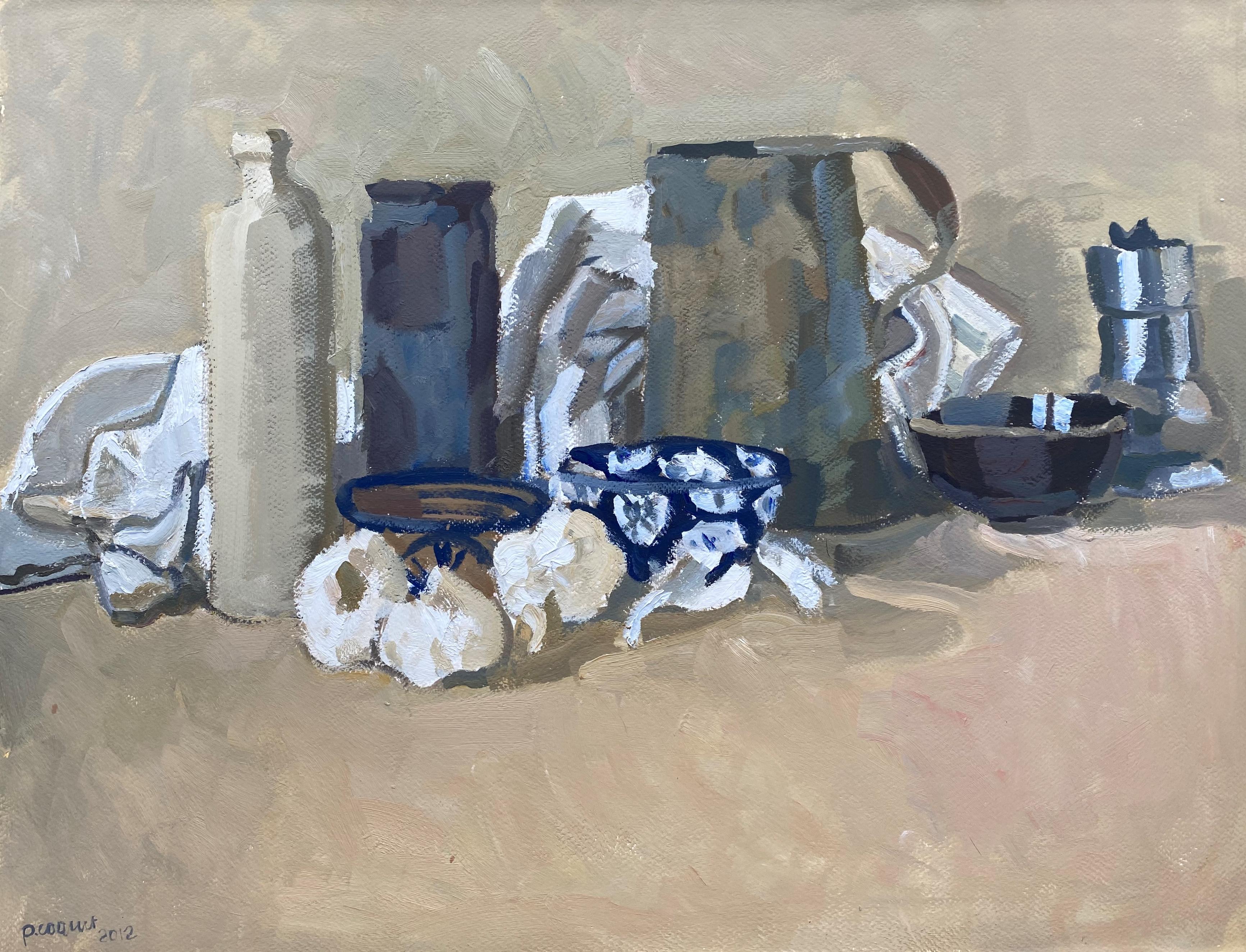 Pierre Coquet Still-Life Painting - La coupelle bleue/The blue cup