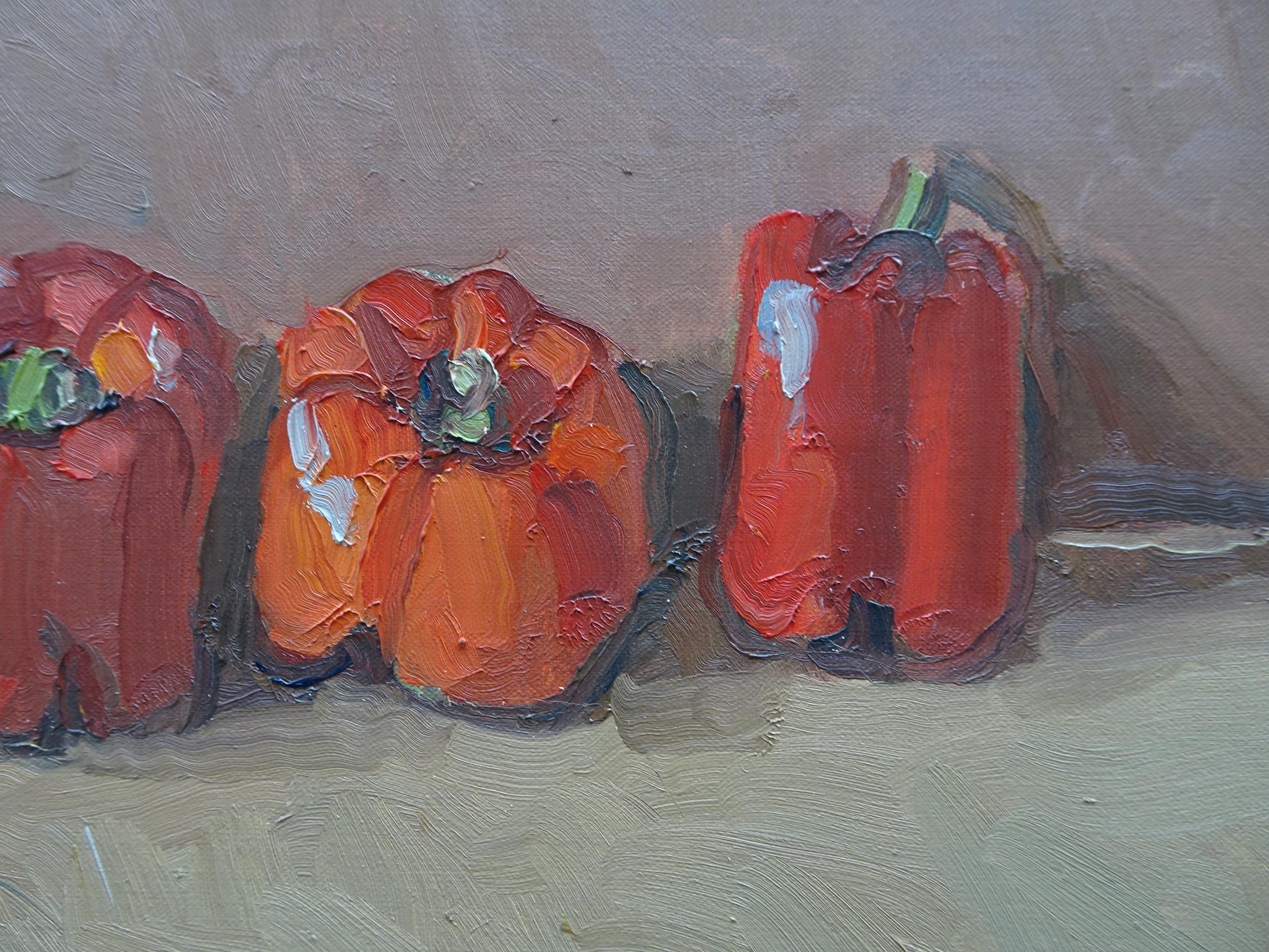 Still life with red peppers, oil painting by Pierre Coquet For Sale 1