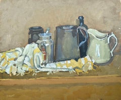 Still life with a white and yellow cloth, oil painting by Pierre Coquet
