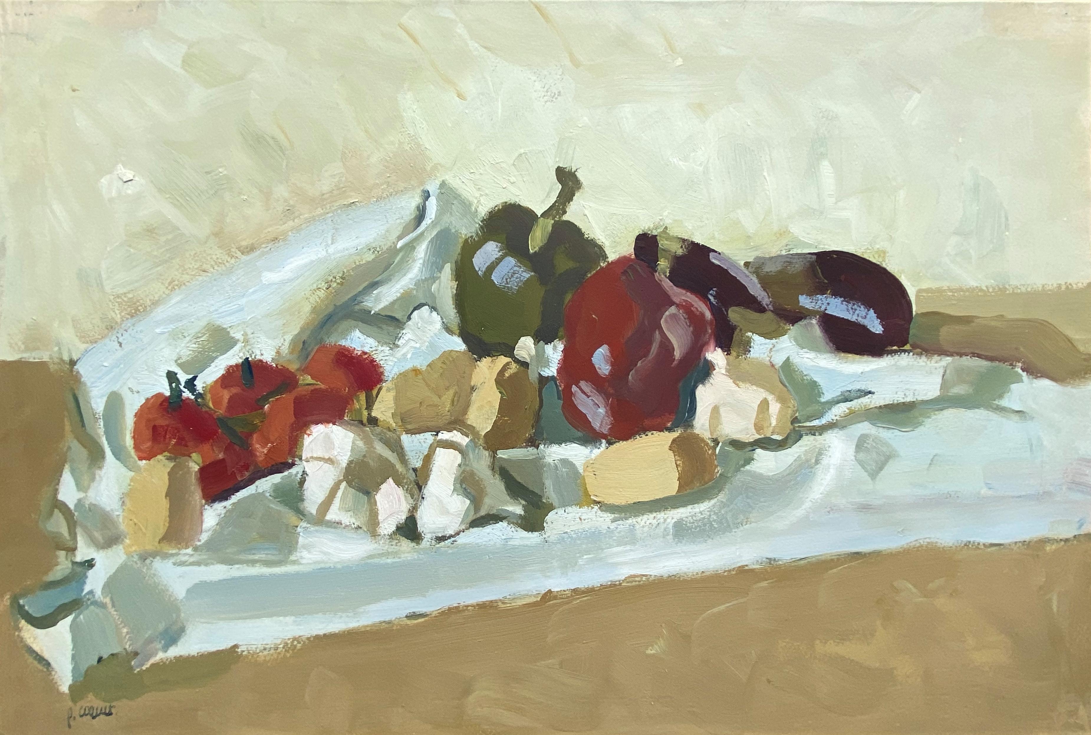 Still life with peppers, oil painting by Pierre Coquet