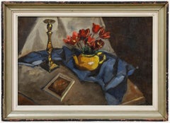 Pierre Cornu (1895-1996) - Óleo de mediados del siglo XX enmarcado, Bodegón con ciclamen