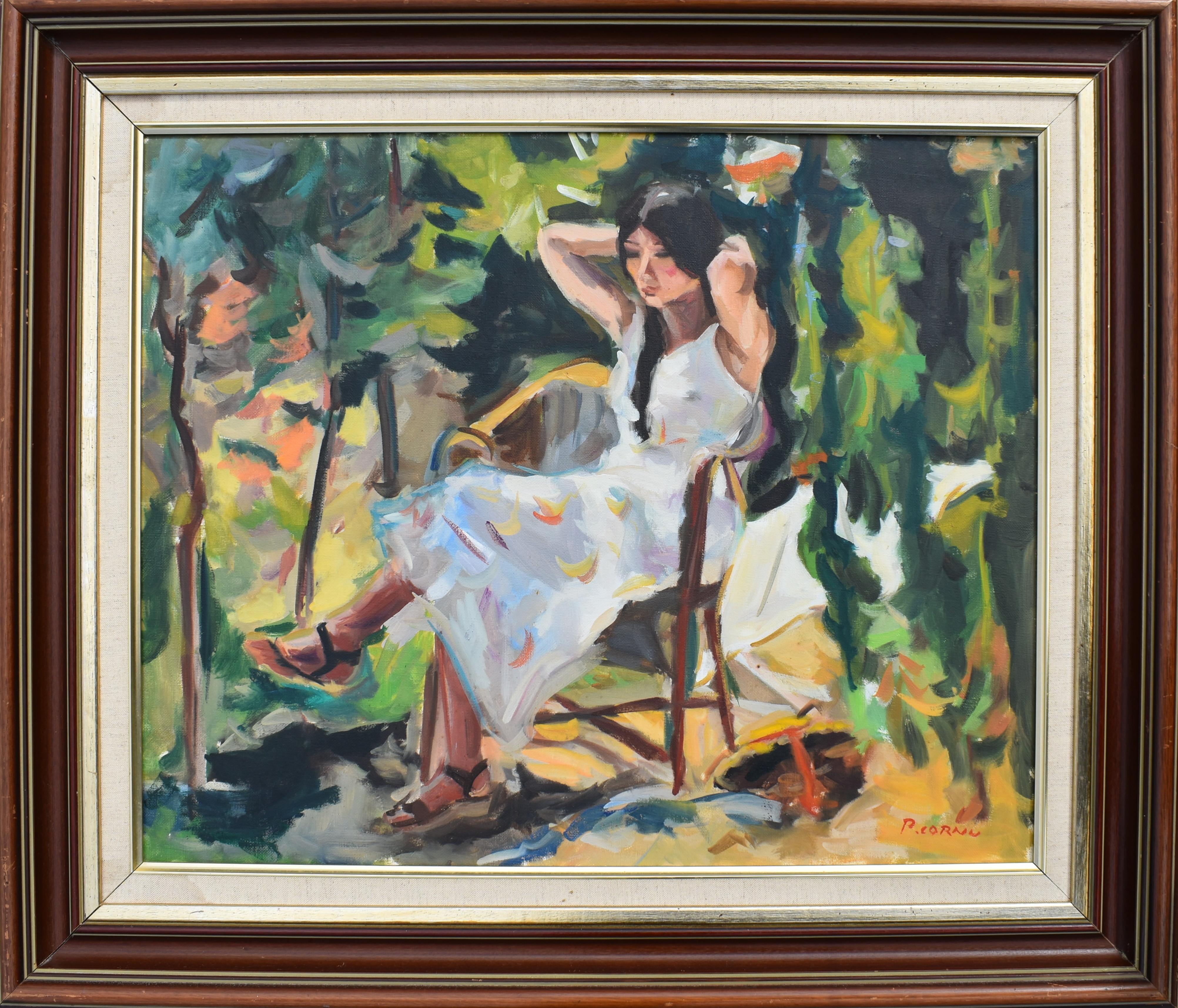 Pierra Cornu (1895-1996)
Un delizioso dipinto di una donna in una radura illuminata dal sole realizzato dal maestro del colore, della luce e delle forme femminili, Pierre Cornu.
Pierre Cornu  è nato a Salon-de-Provence, comunemente conosciuto come