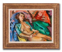 [Untitled Nude: Endormi Couché Nu] Oil Painting by Pierre Cornu, Framed