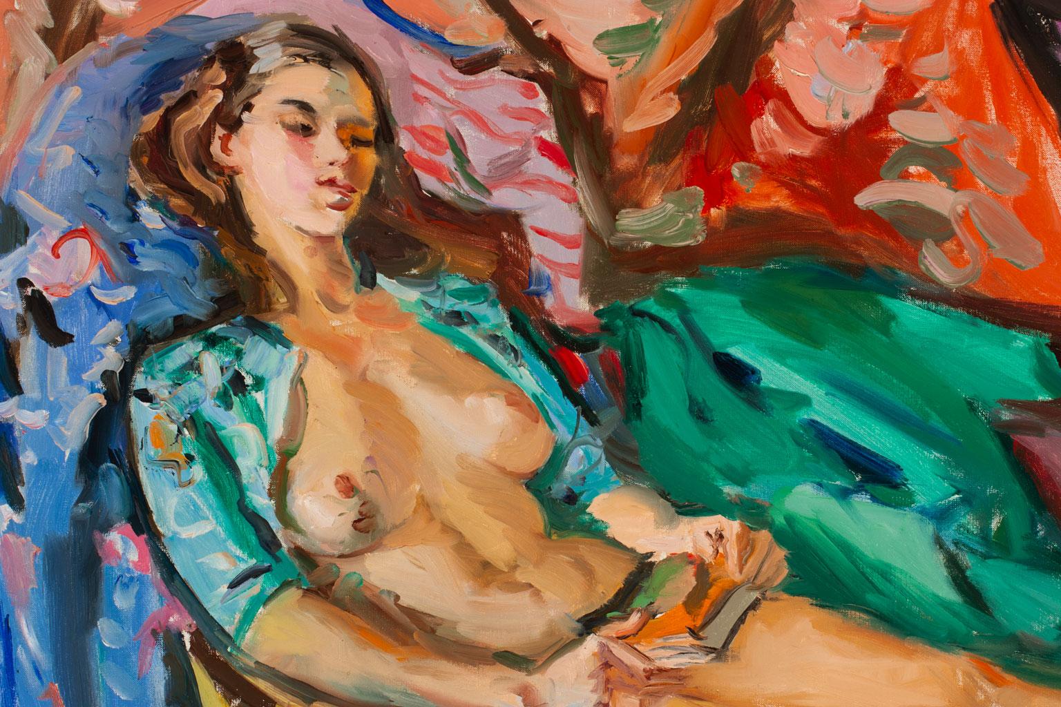 Untitled Nude [Endormi Couché Nu], an original oil on canvas by Pierre Cornu, is a piece for the true collector. Cornu’s use of vivid colors and bold brush strokes immediately grabs the viewer's attention, highlighting the artist's keen ability to