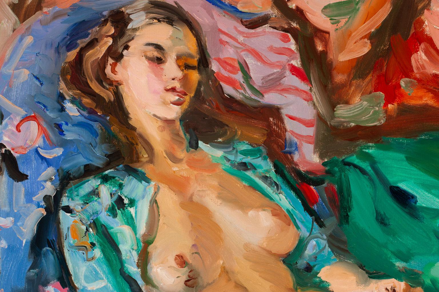 [Untitled Nude: Endormi Couché Nu] Oil Painting by Pierre Cornu, Framed 1