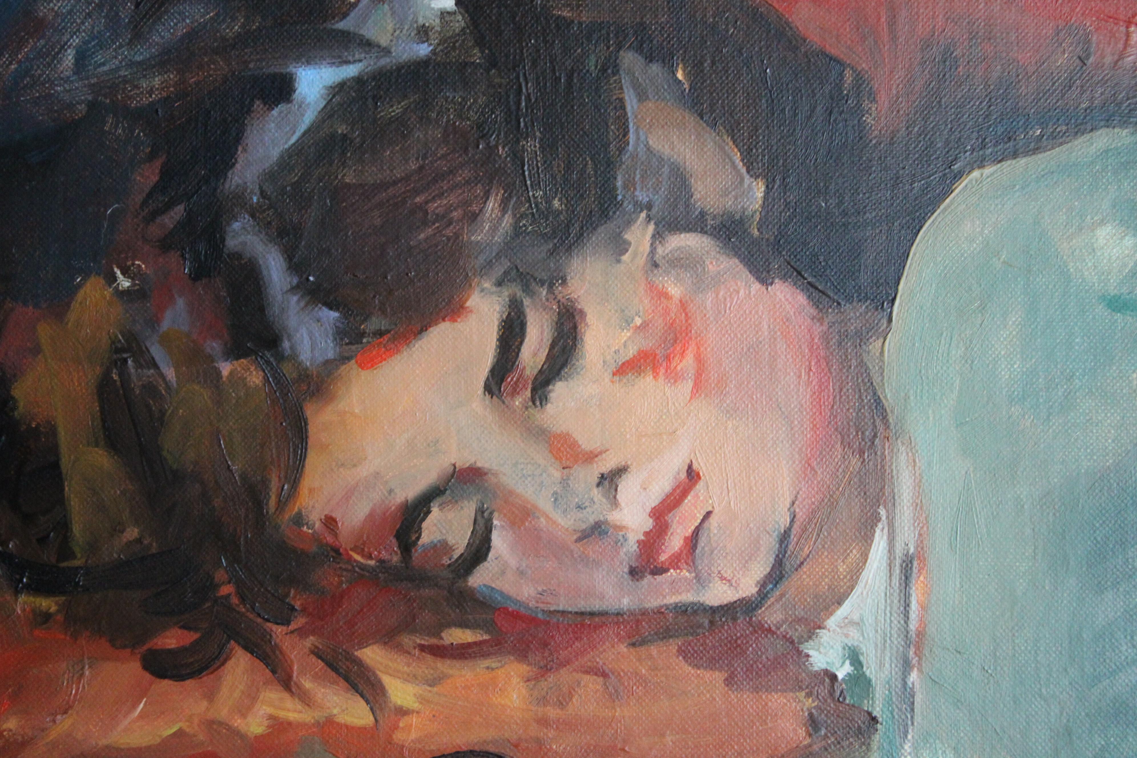 Ritratto d'epoca di una donna che dorme dell'artista francese Pierre Cornu 9