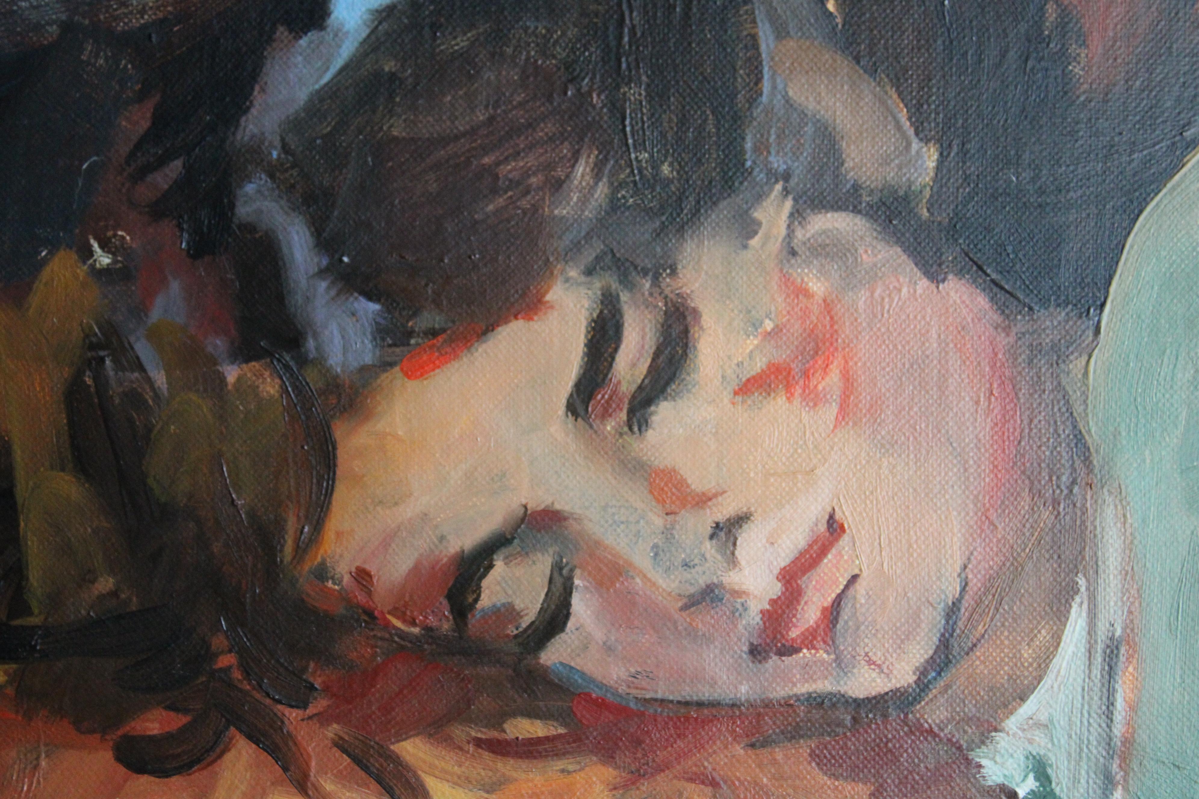 Ritratto d'epoca di una donna che dorme dell'artista francese Pierre Cornu 10