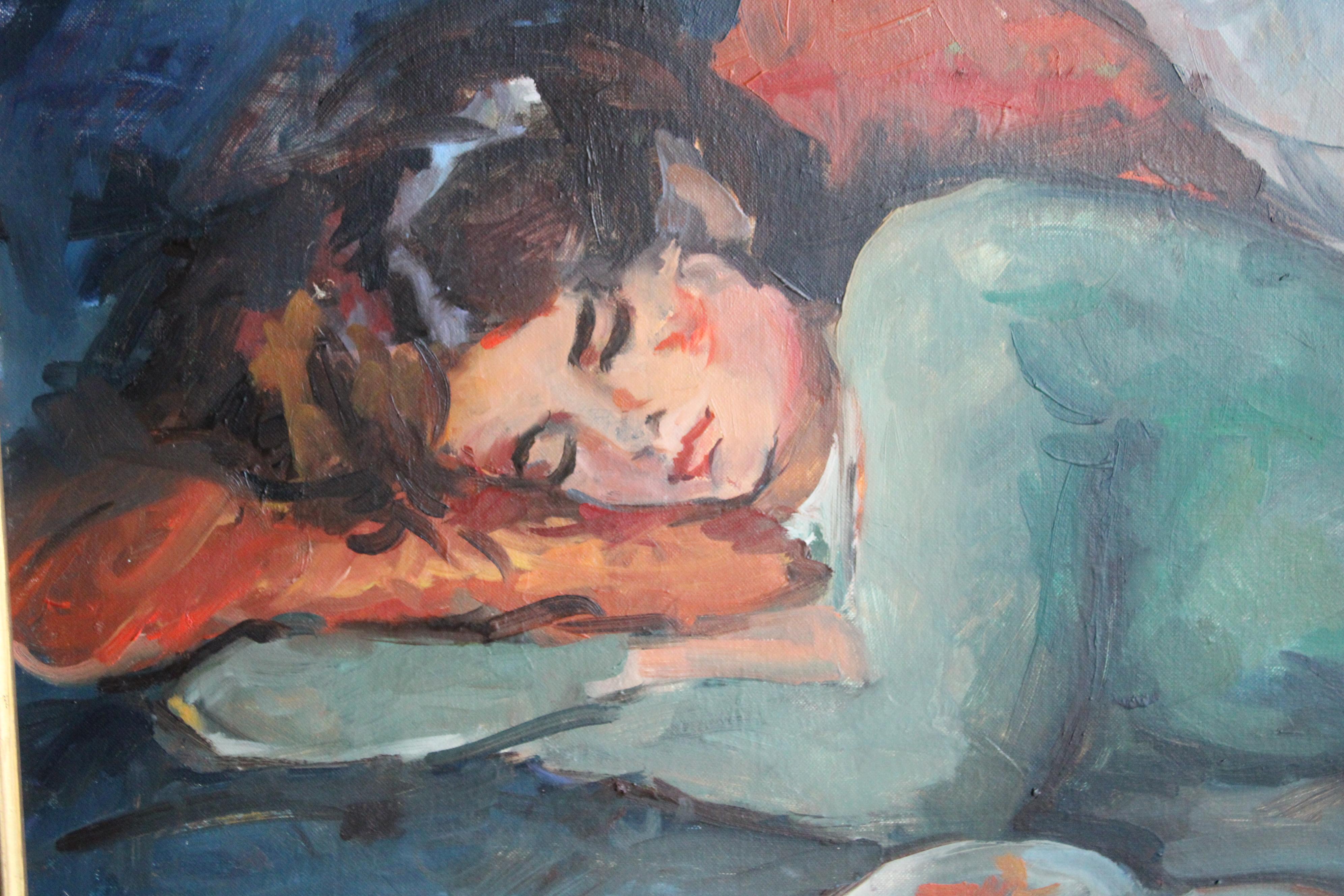 Ritratto d'epoca di una donna che dorme dell'artista francese Pierre Cornu 2