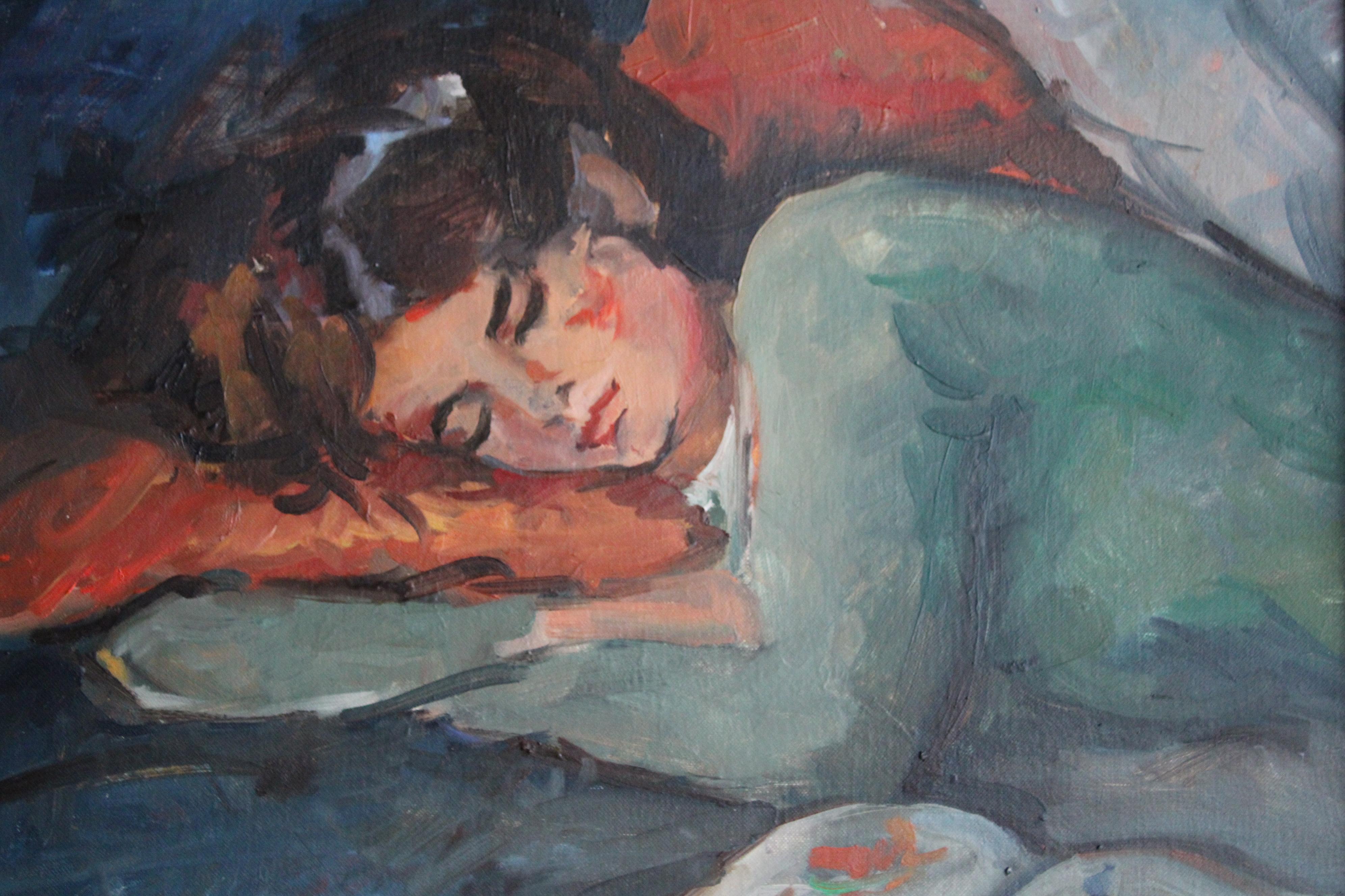 Ritratto d'epoca di una donna che dorme dell'artista francese Pierre Cornu 3