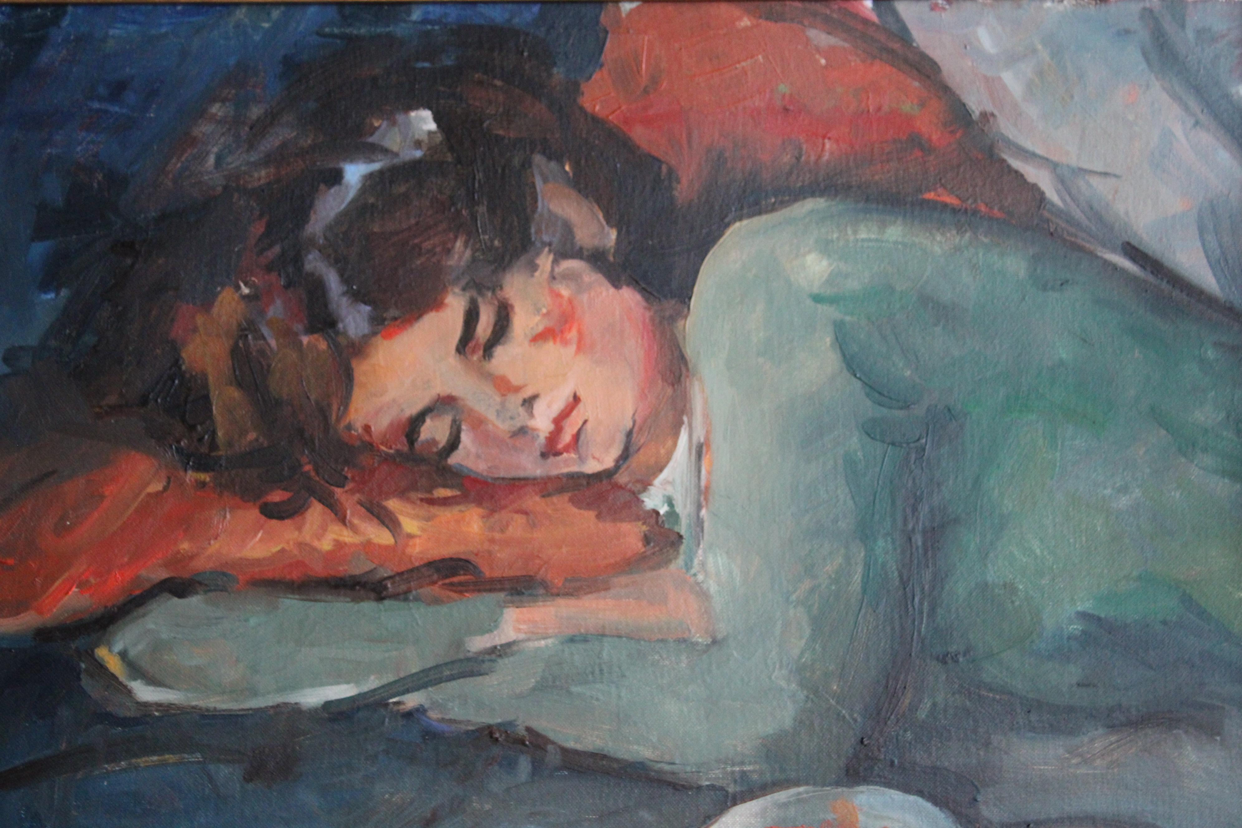 Ritratto d'epoca di una donna che dorme dell'artista francese Pierre Cornu 4