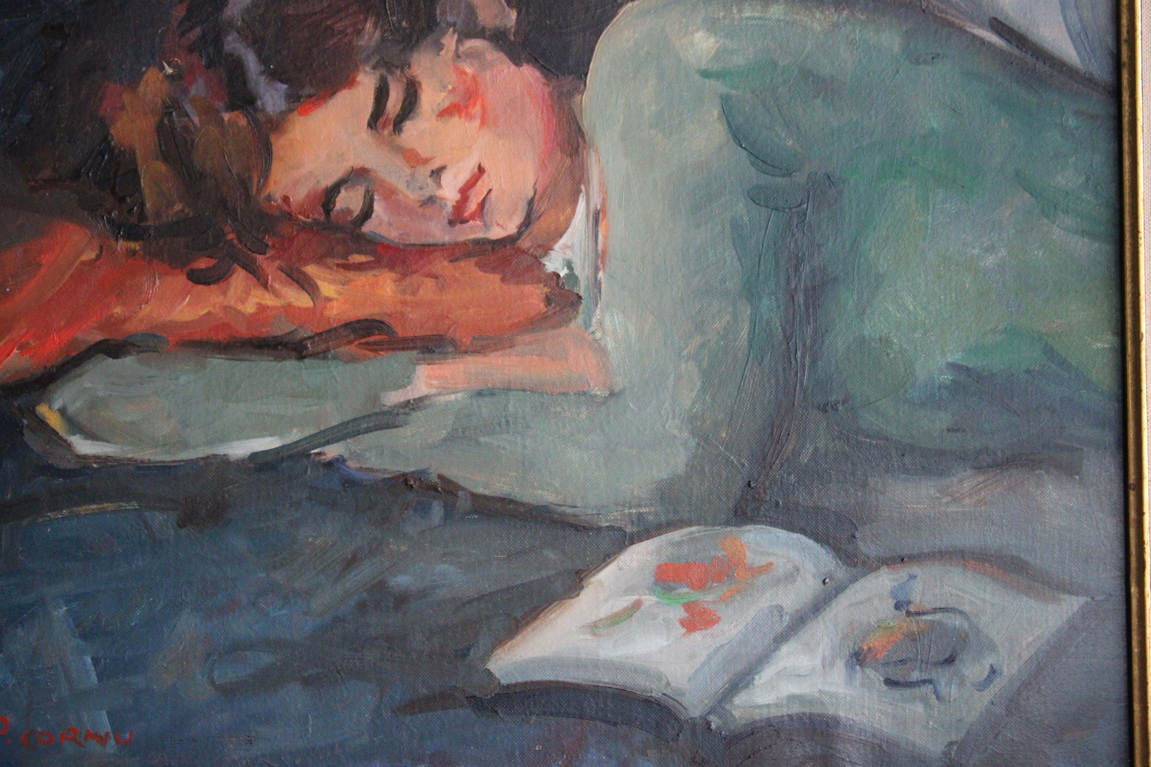 Ritratto d'epoca di una donna che dorme dell'artista francese Pierre Cornu 5