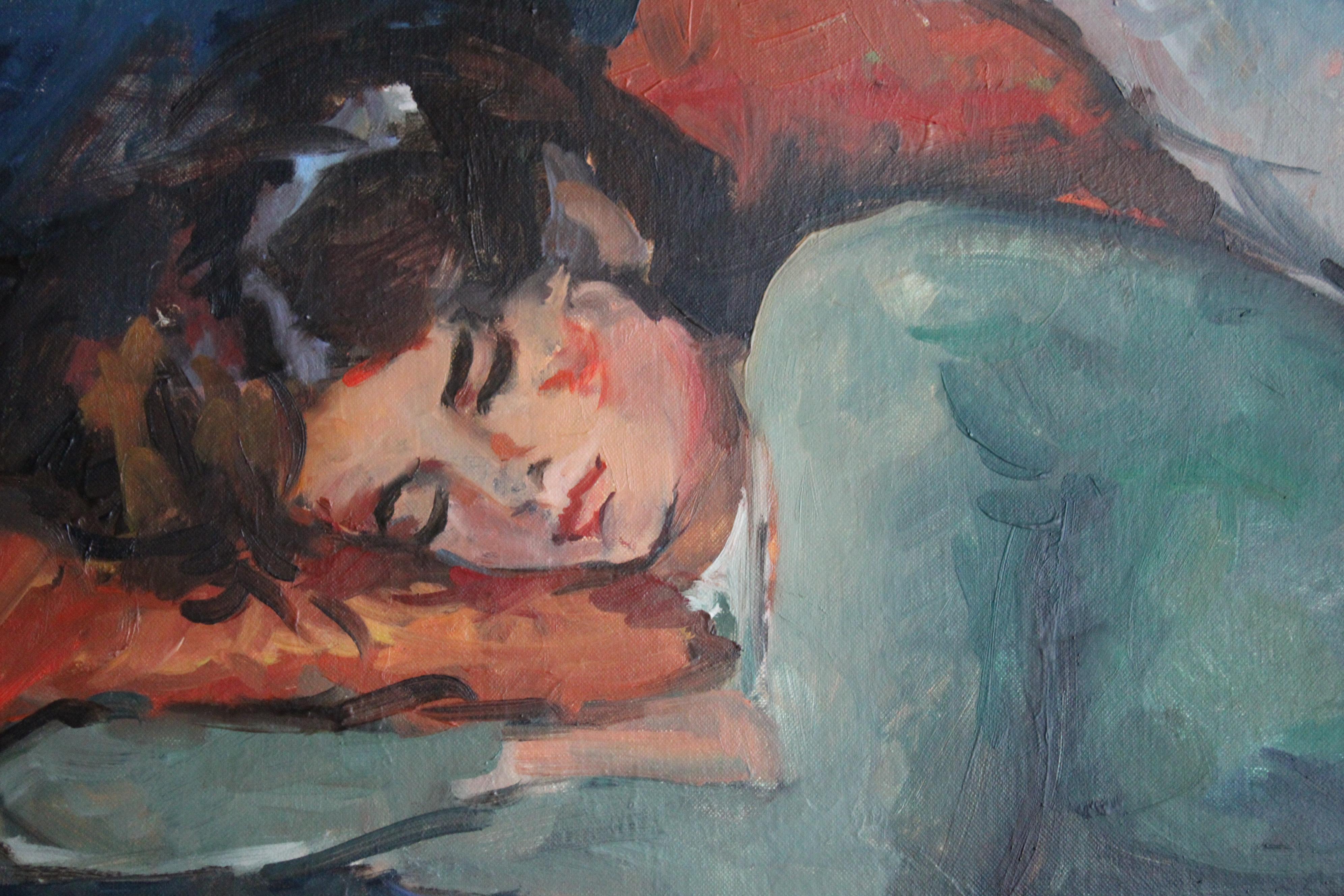 Ritratto d'epoca di una donna che dorme dell'artista francese Pierre Cornu 6