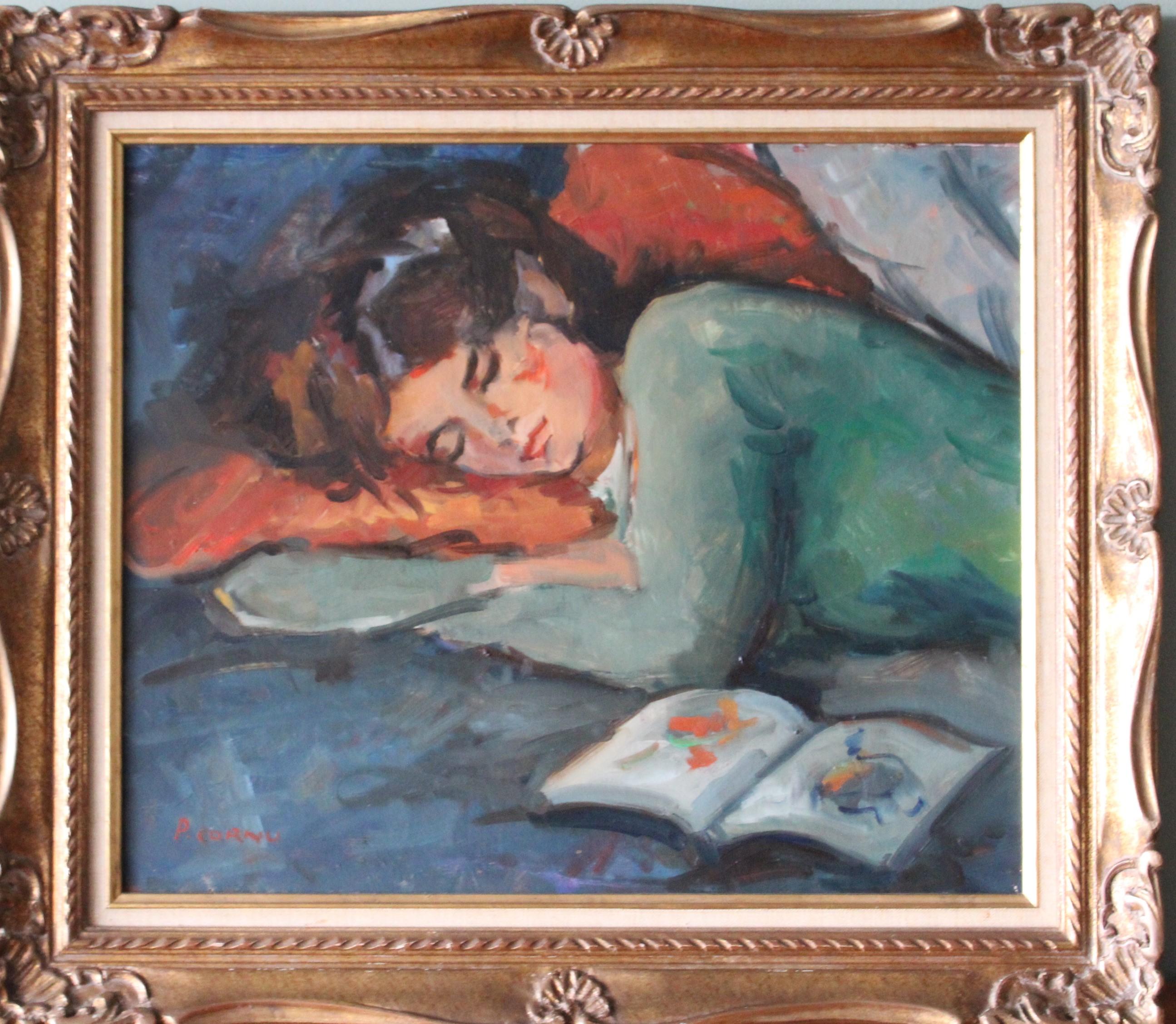 Portrait vintage d'une femme endormie par l'artiste français Pierre Cornu
