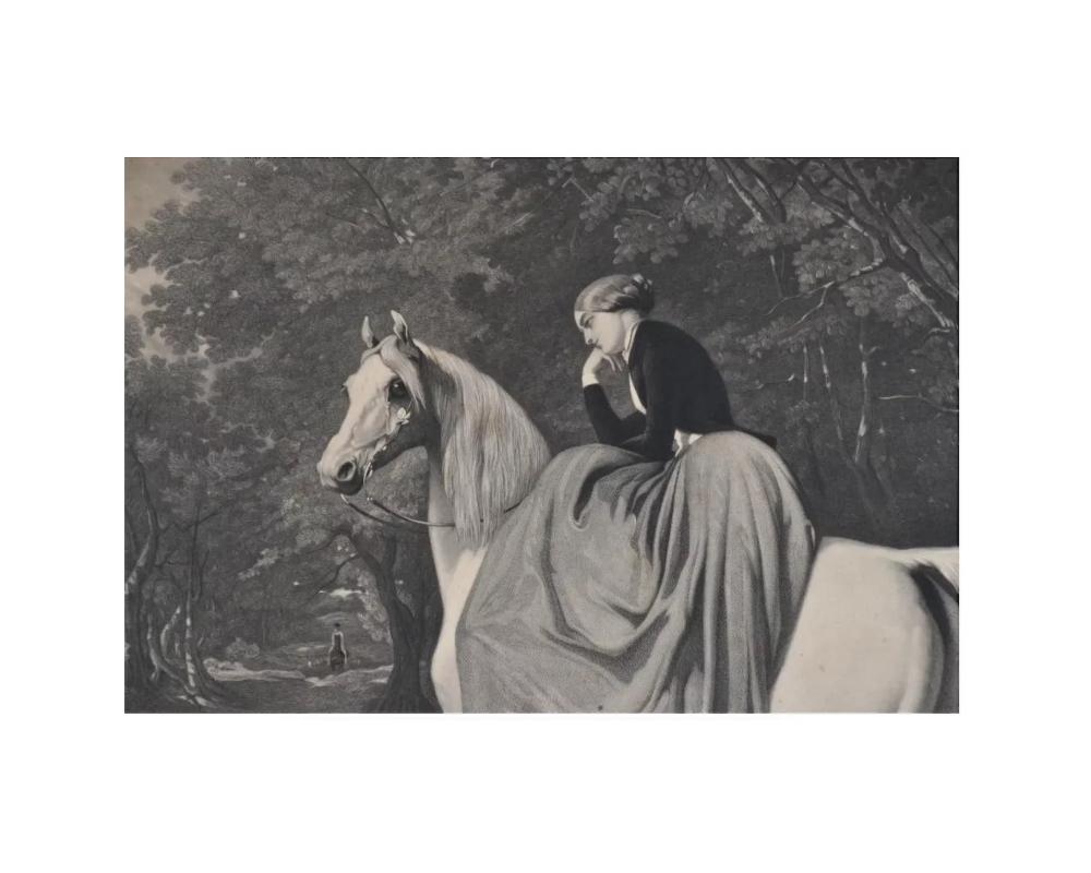 Pierre Cottin After Alfred De Dreux, Alone at the Rendezvoous, Mezzotint, 1851 In Good Condition For Sale In New York, NY