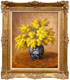 Vintage Bouquet of Yellow Mimosas, Pierre Cremers, 19th – 20th Century, Belgian Painter