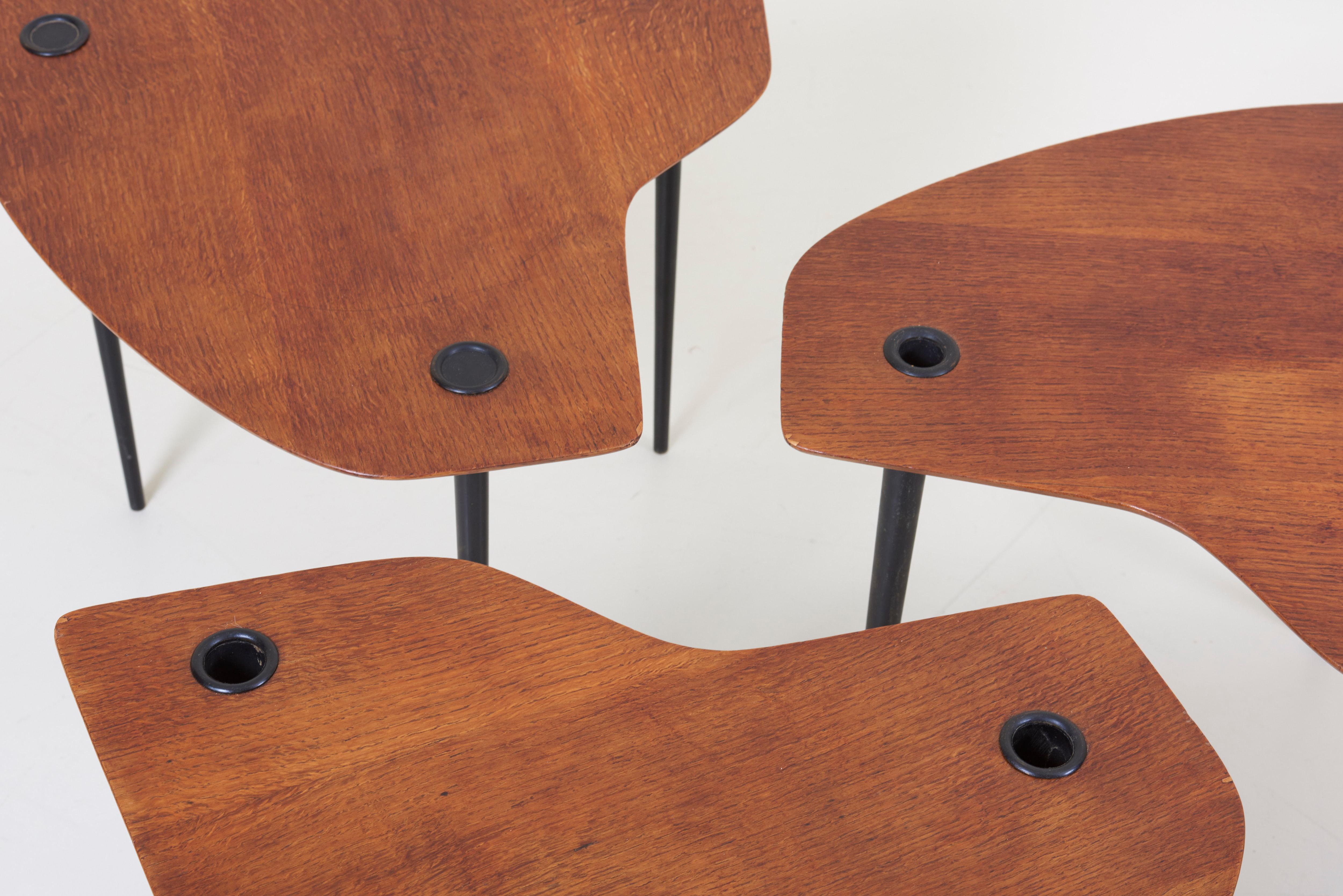 Lacquered Pierre Cruege Documented Freeform Tripod Nesting Tables 