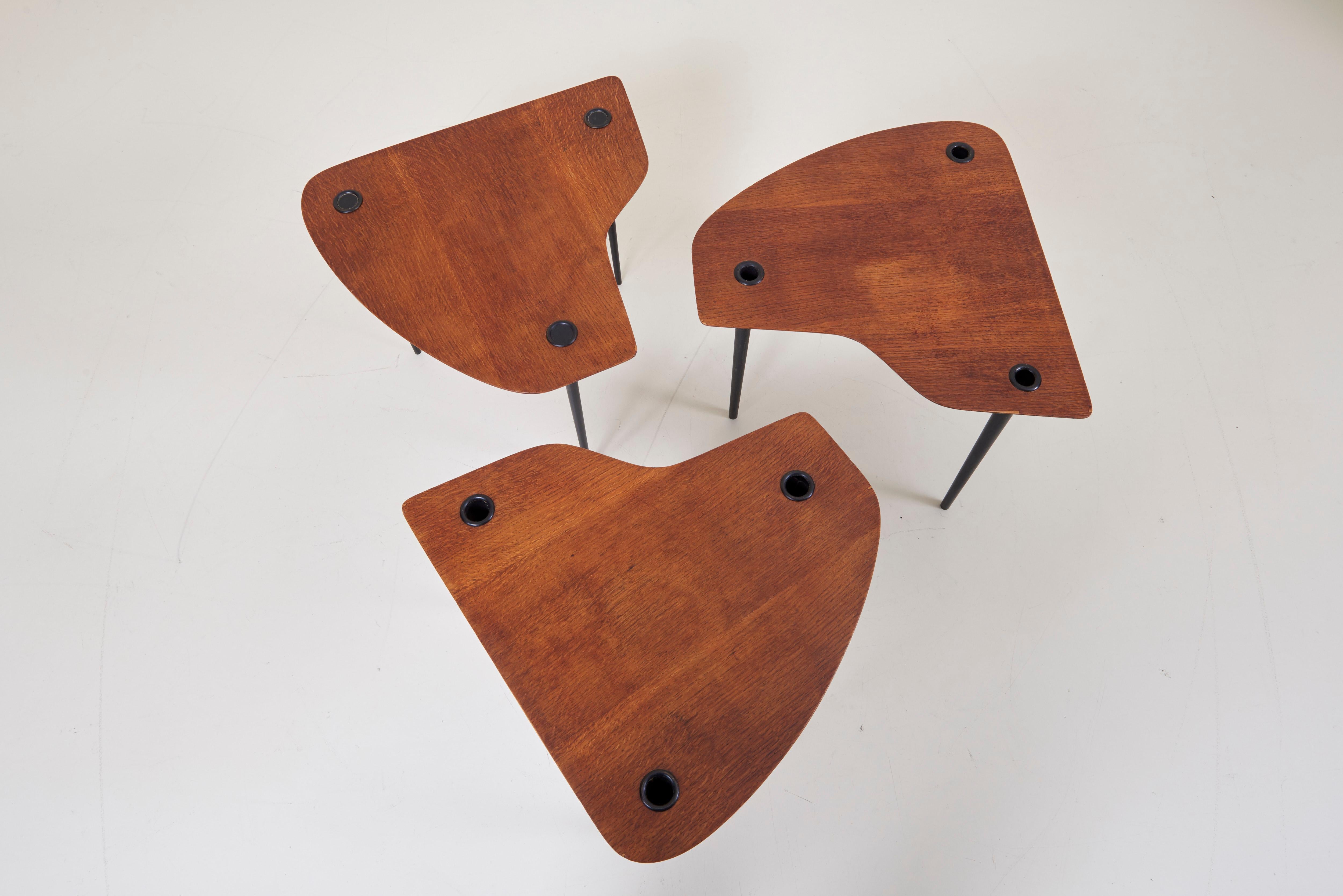 Mid-20th Century Pierre Cruege Documented Freeform Tripod Nesting Tables 
