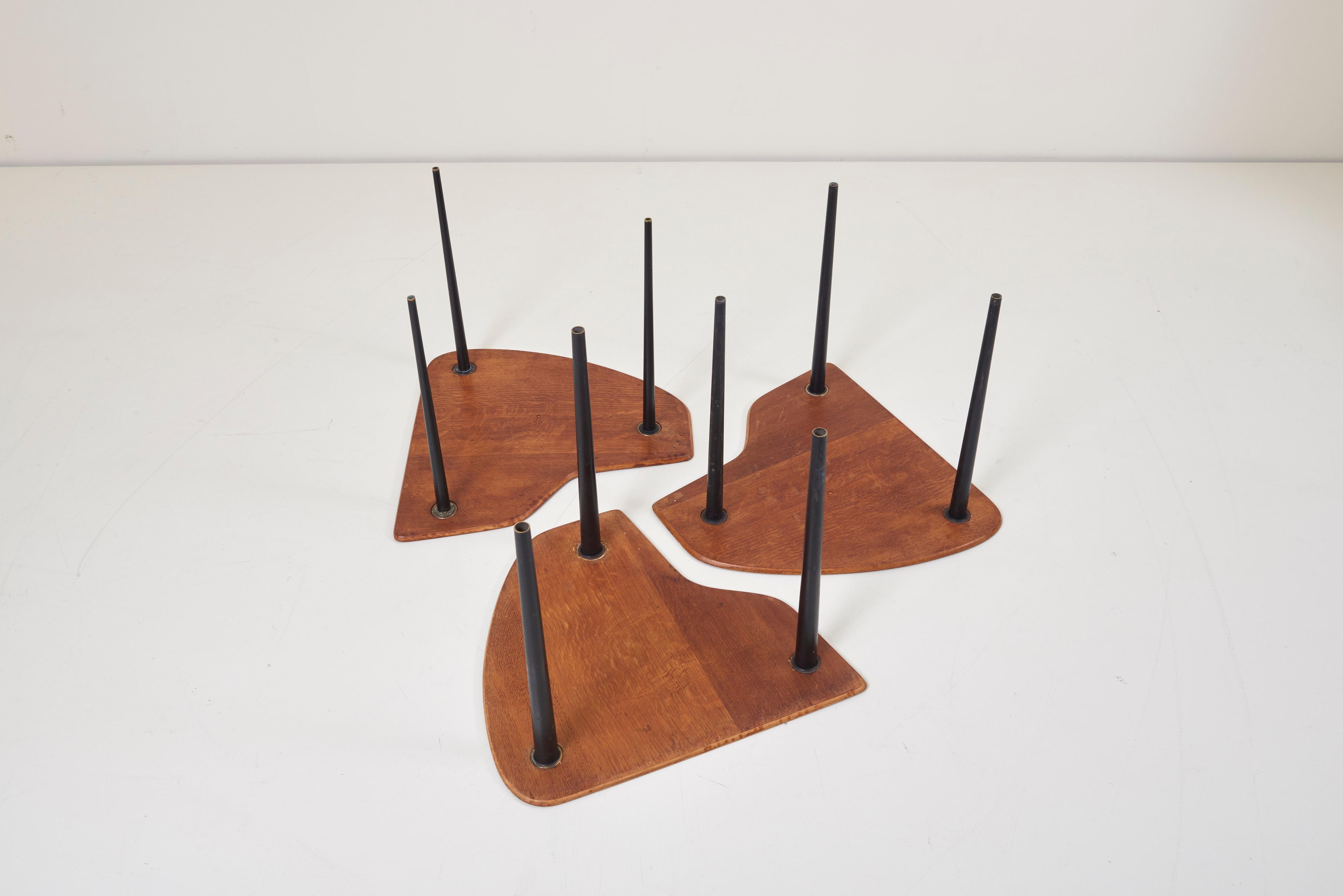 Oak Pierre Cruege Documented Freeform Tripod Nesting Tables 