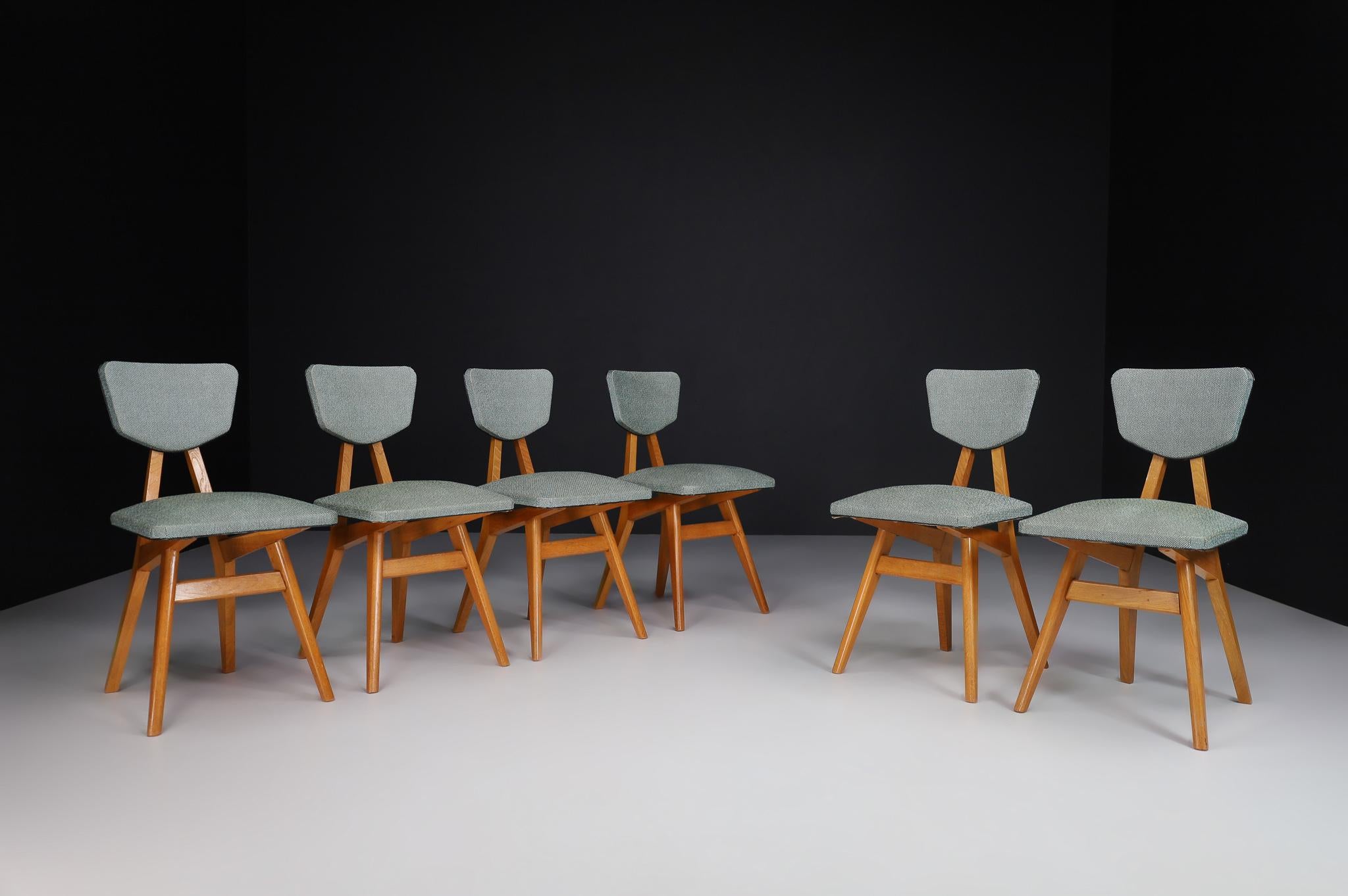 Mid-20th Century Pierre Cruège Oak Dining Chairs, France 1950s For Sale