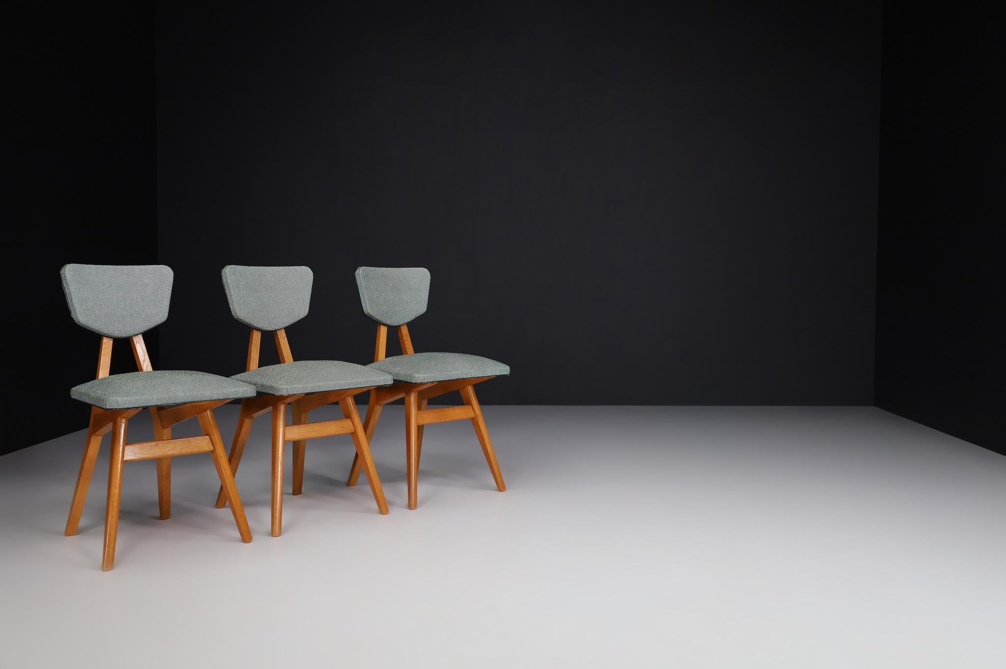 Pierre Cruège Oak Dining Chairs, France 1950s For Sale 1