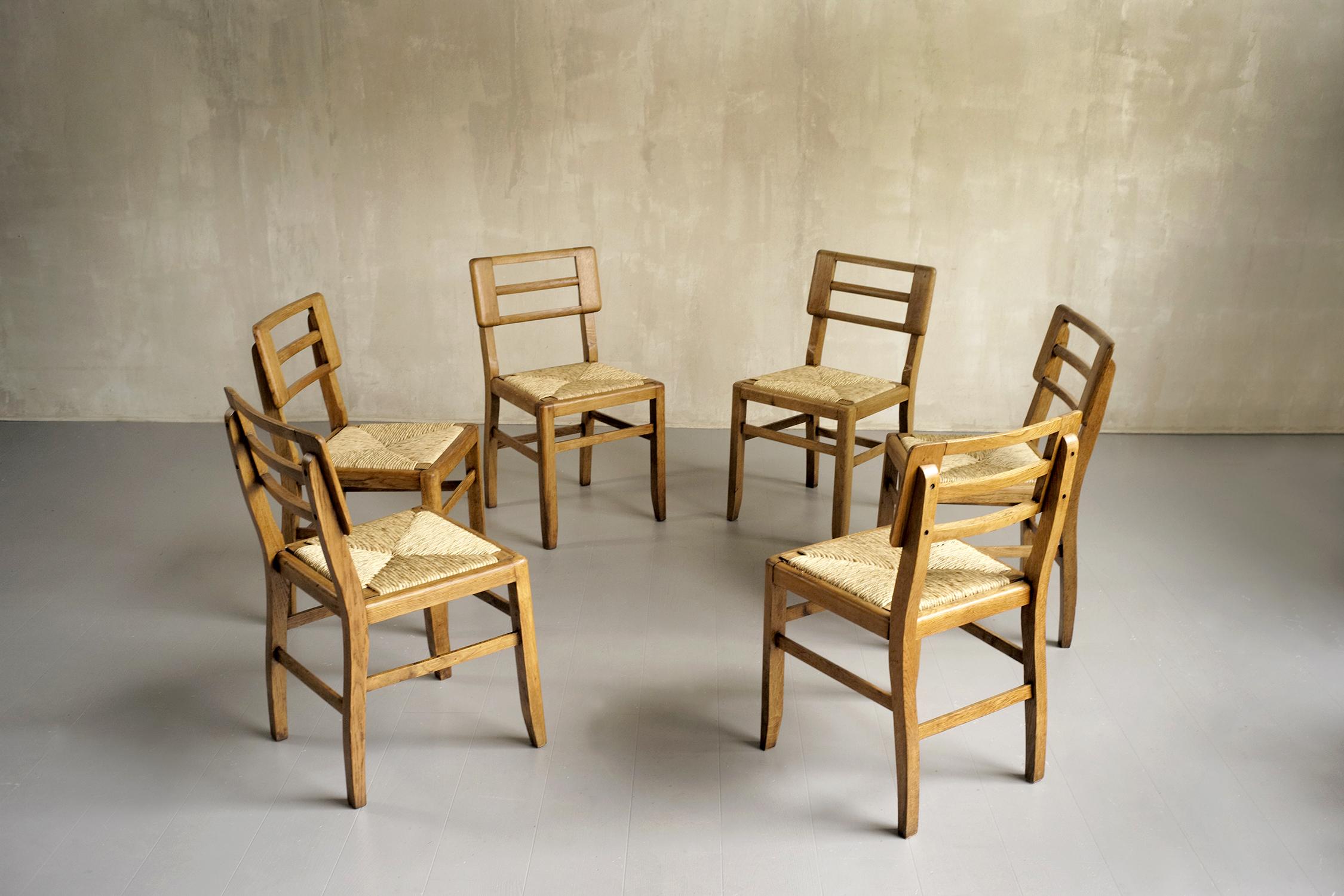 Pierre Cruège, Set of 6 Straw Chairs, France, 1950 For Sale 4