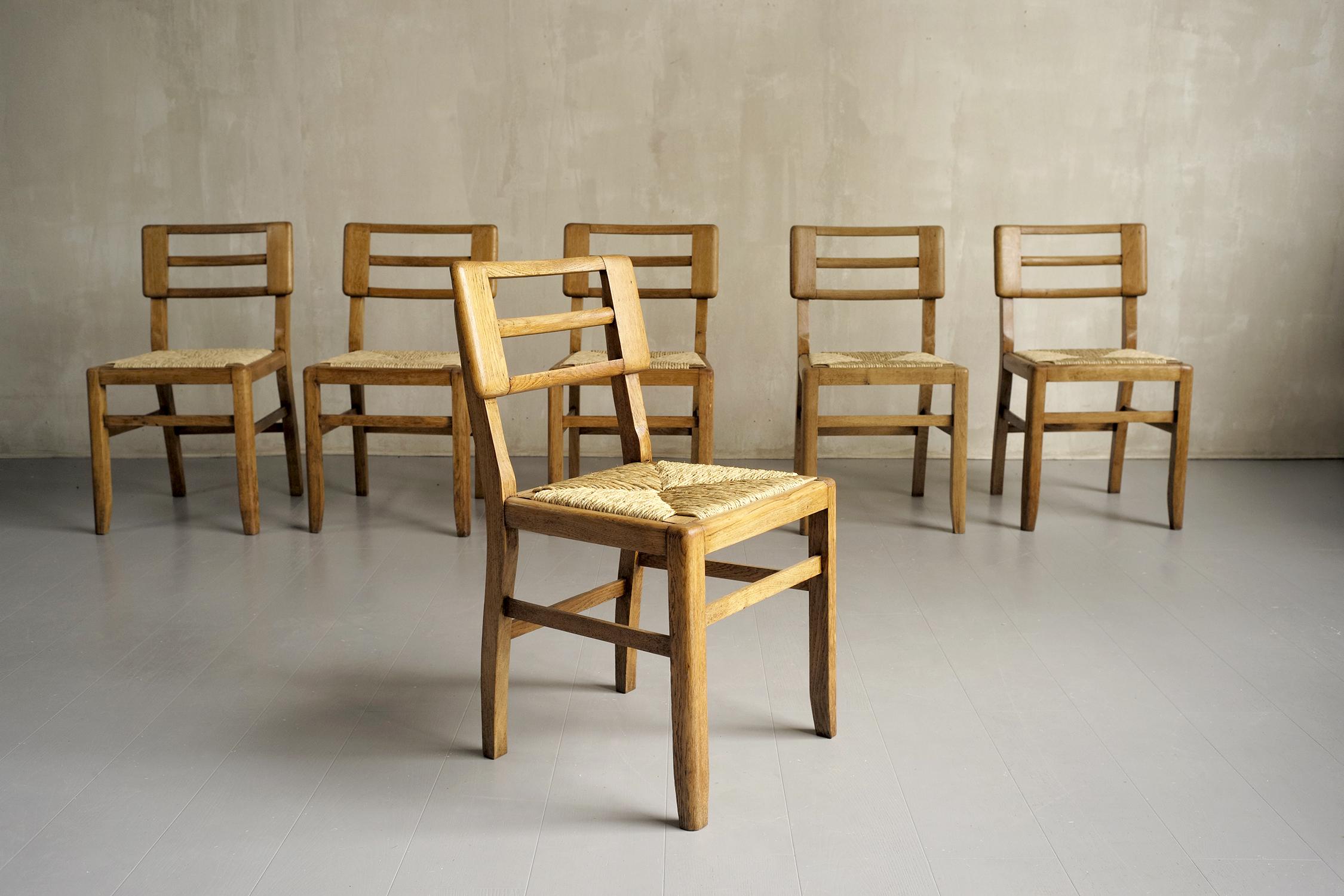 Pierre Cruège, Set of 6 Straw Chairs, France, 1950 For Sale 5
