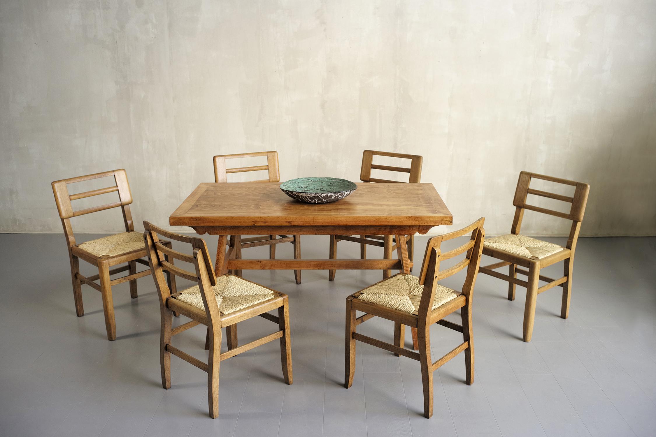 Pierre Cruège, Set of 6 Straw Chairs, France, 1950 For Sale 6