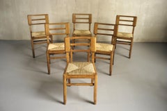 Pierre Cruège, Set of 6 Straw Chairs, France, 1950